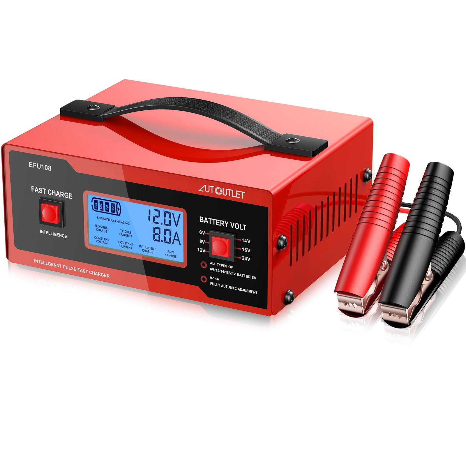 Autoutlet Upgraded 8 Volt Battery Charger For Golf Cart Automotive Battery Charger And Maintainer 0-10A With Cable Clamps For 6/