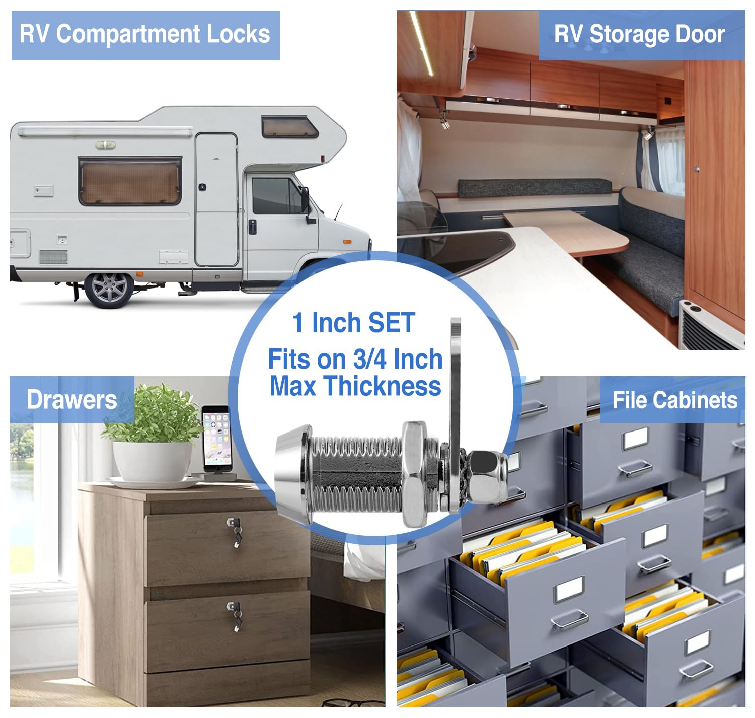 Cam Locks Rv Storage Locks With Keys(1 Inch 6Pack), Keyed Alike - Fits 3/4' Max Door Thickness