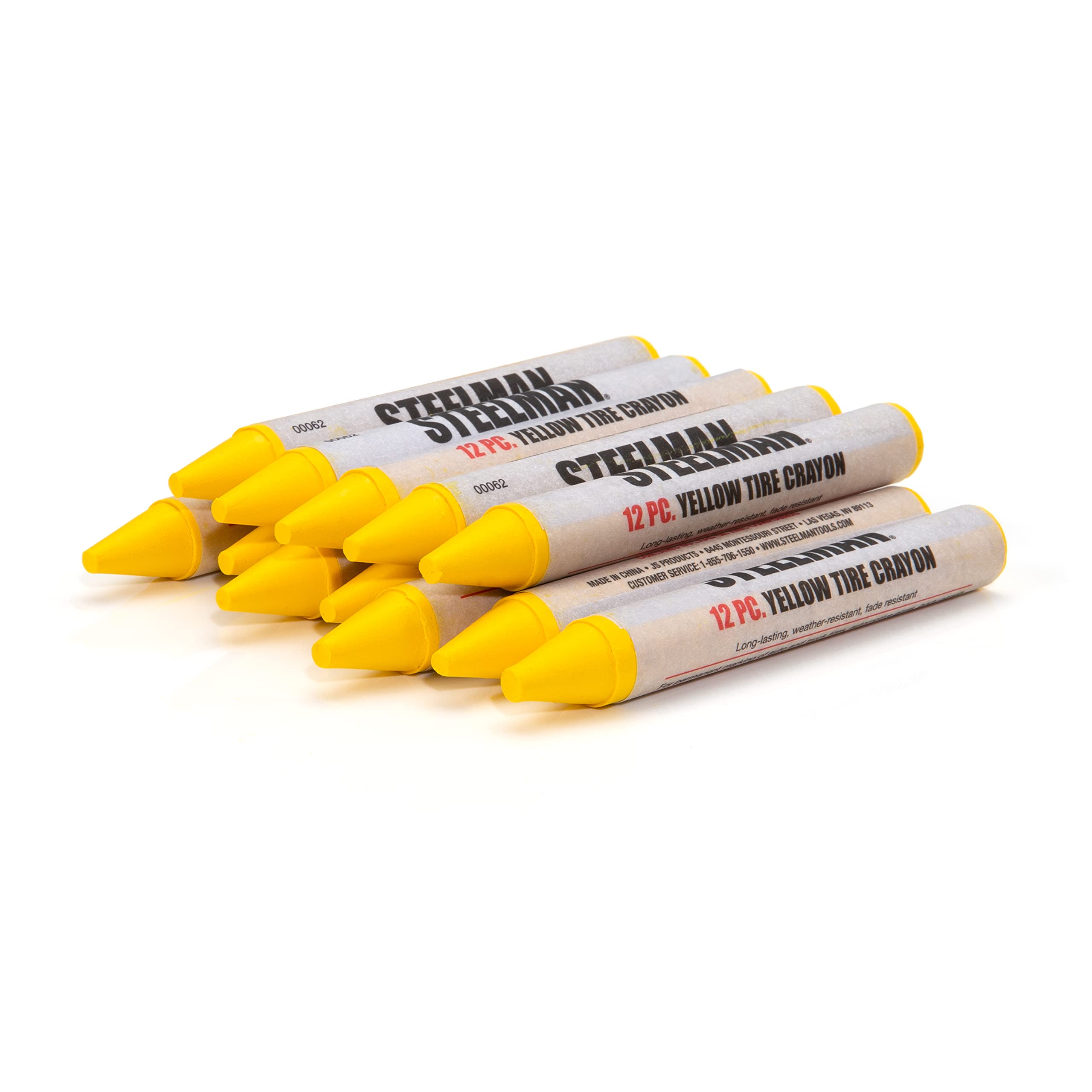 Steelman Yellow Tire Marking Crayons For Mechanics, Marks Damage On Wet And Dry Tires, Box Of 12