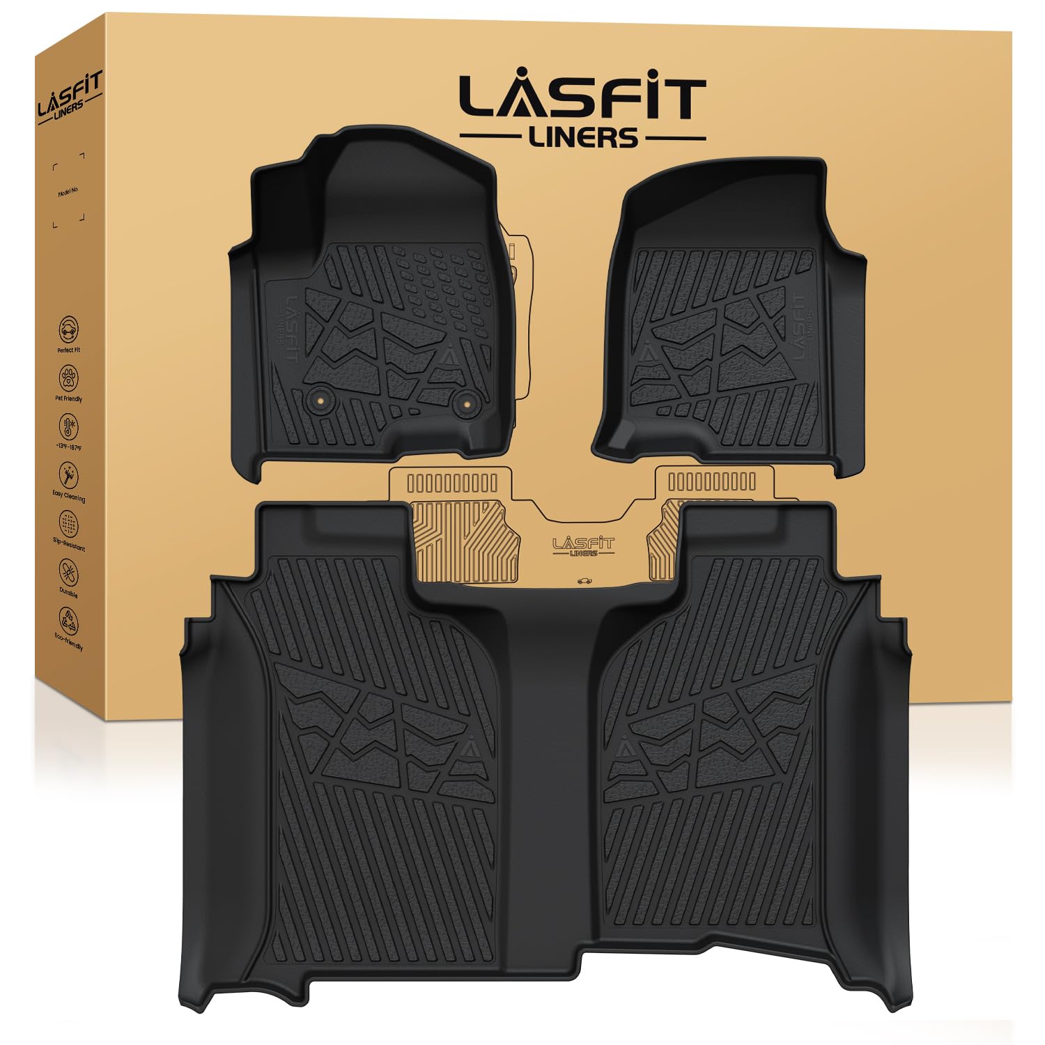 LASFIT Floor Mats 2019-2025 for Chevrolet Silverado/GMC Sierra 1500, 2020-2025 2500HD 3500HD, Only Without Rear Underseat Storag