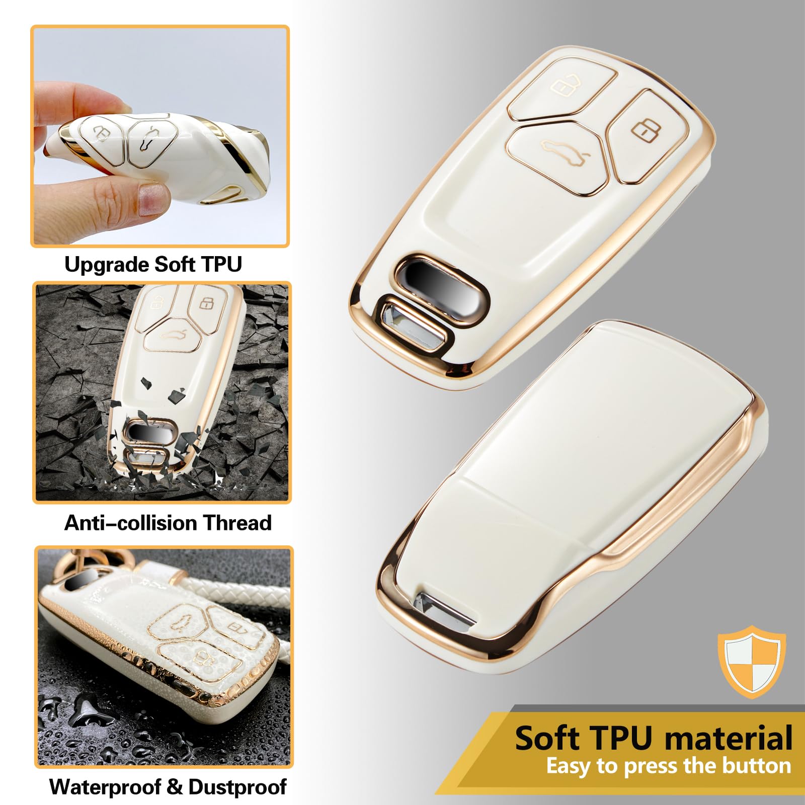 Ctrinews For Audi Key Fob Cover With Metal Braided Rope Keychain Accessories, Upgraded Soft Key Case For A4 A5 A6 Q3 Q5 Q7 Tts S