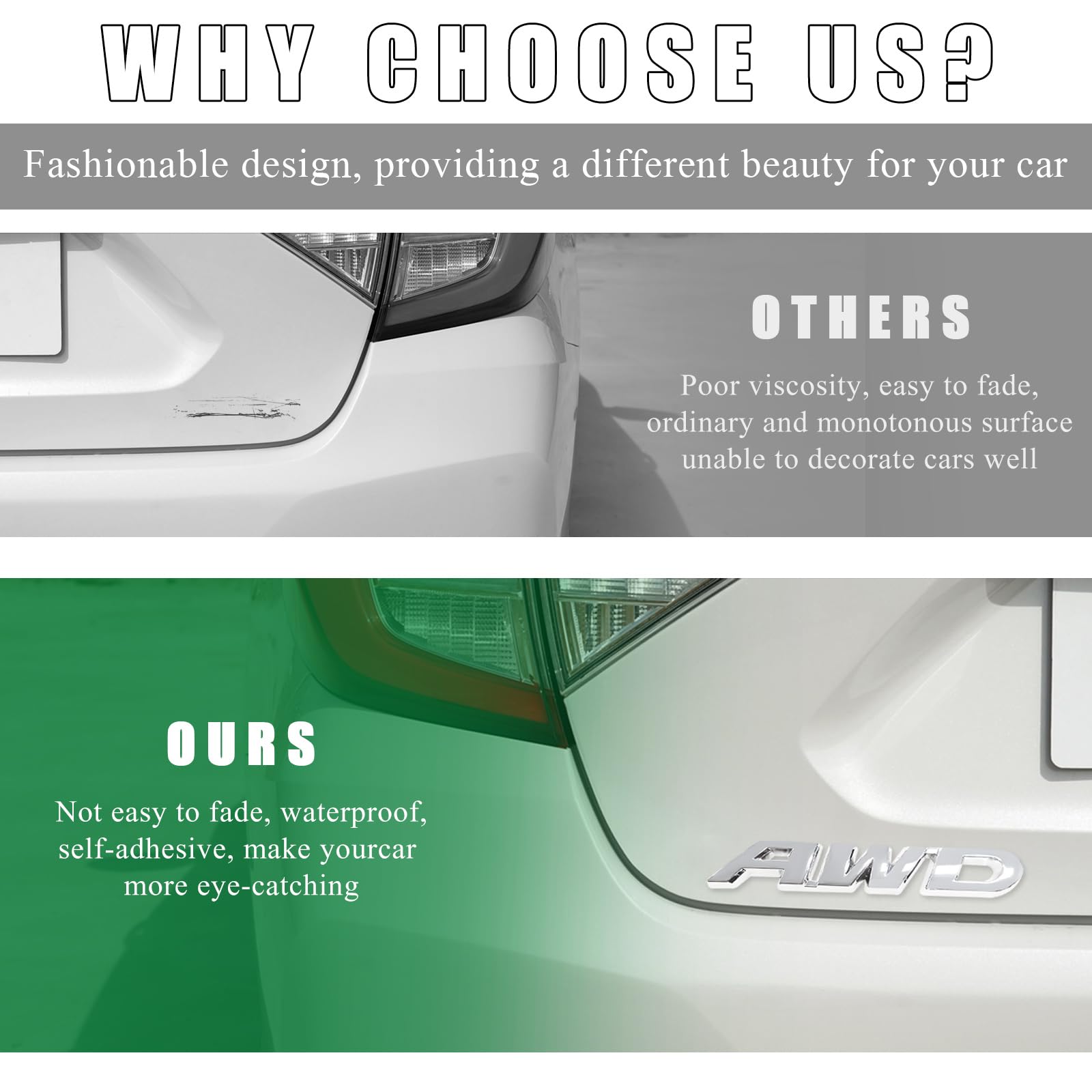 Wevdn AWD Emblem Sticker, 3D Metal Letter Badge Decal for Car Tailgate Side, Non-Fading AWD Emblem Sticker Fit Vehicle Tailgate