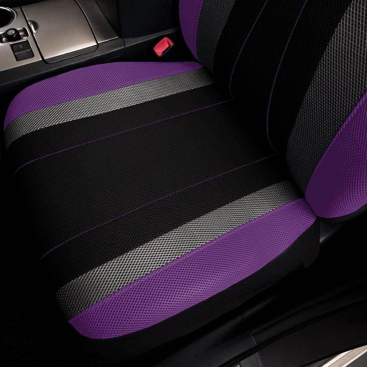 Flying Banner Car Seat Covers Full Set All Air Mesh Breathable Man Lady Airbag Compatible Rear Bench Split 40/60 50/50 60/40 Truck Pick Up (Full Set -- Low Back, Black Gray Purple)