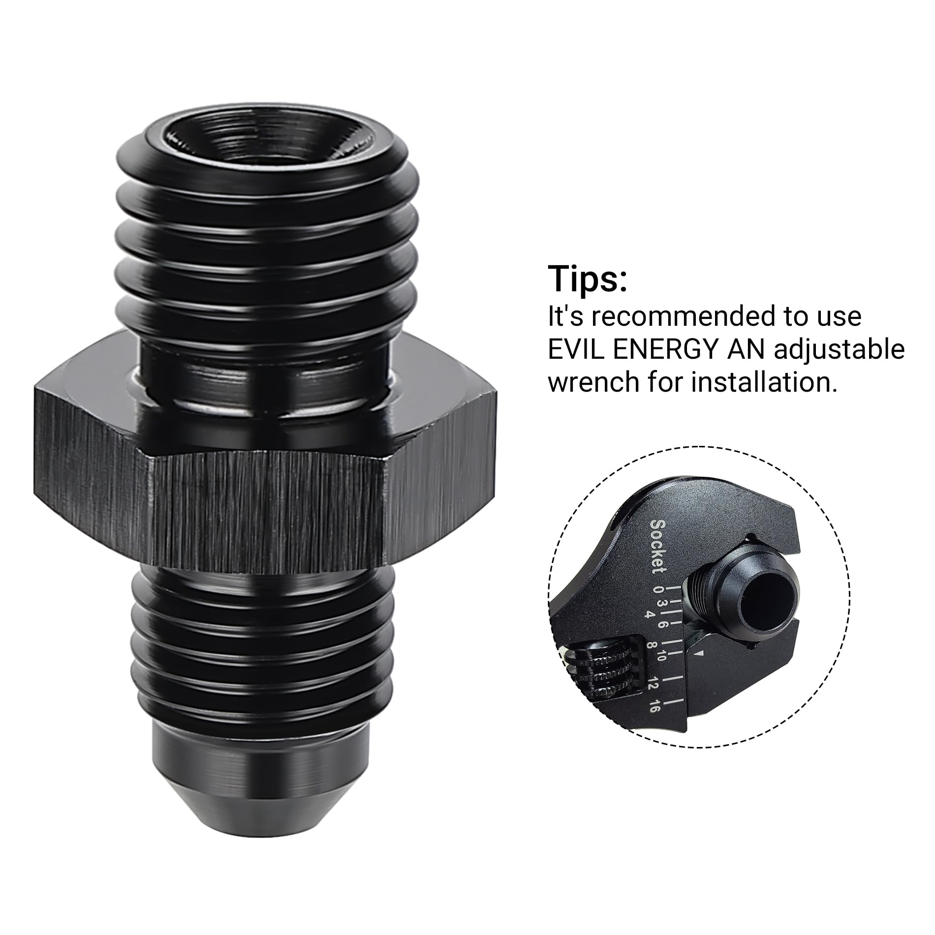 Evil Energy 3An Male Flare To M12 X 1.25Mm Male Metric Fitting Adapter Aluminium Alloy 2Pcs