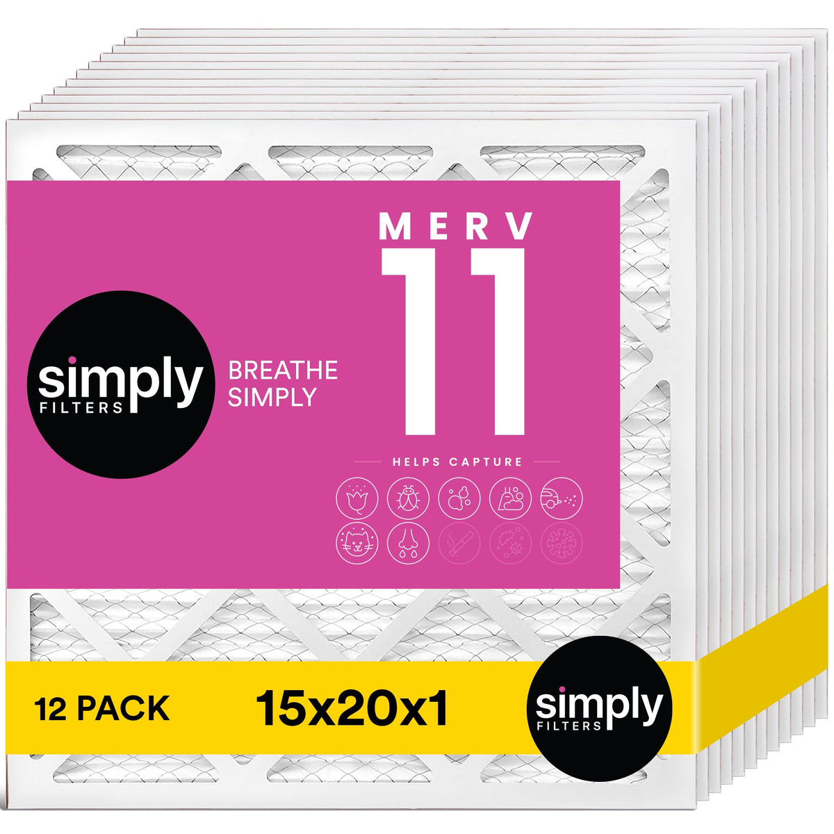 Simply Filters 15X20X1 Merv 11, Mpr 1000 Air Filter (12 Pack) - Actual Size 14.75''X19.75''0.75'', Hvac, Ac, Furnace, Air Pleate