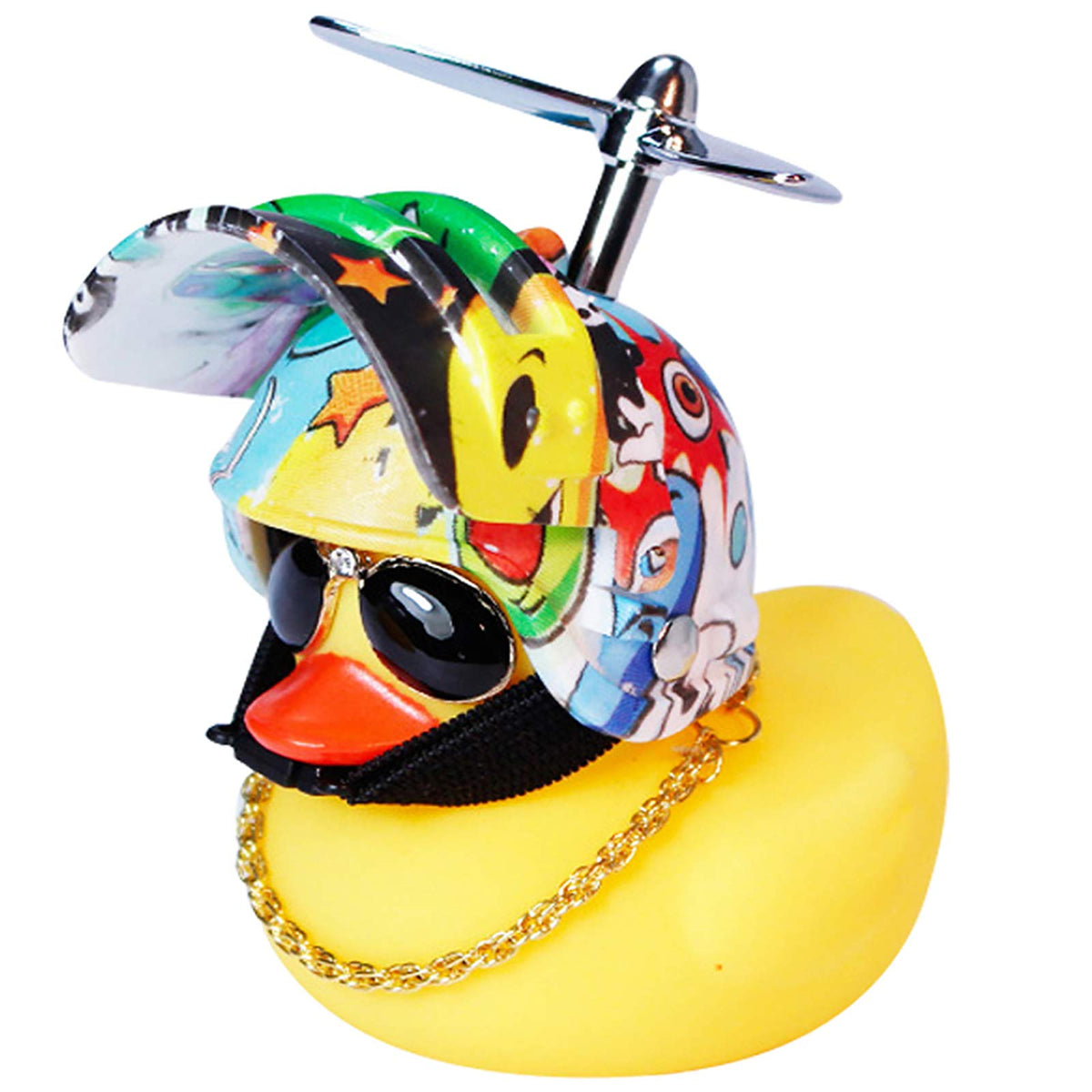 Wonuu Rubber Duck Toy Car Ornaments Yellow Duck Car Dashboard Decorations Cool Glasses Duck With Propeller Helmet