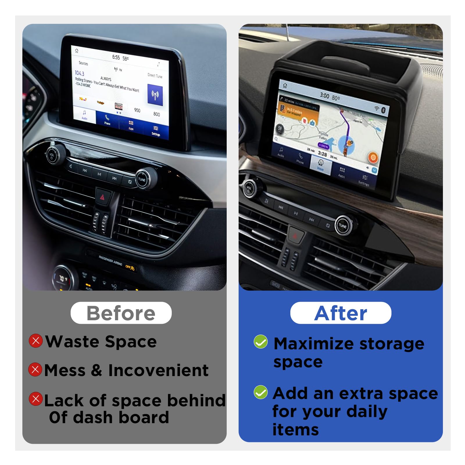 Carwiner Center Console Dash Storage Tray For 2020-2024 2025 Ford Escape Accessories Console Dashboard Organizer With Cellphone