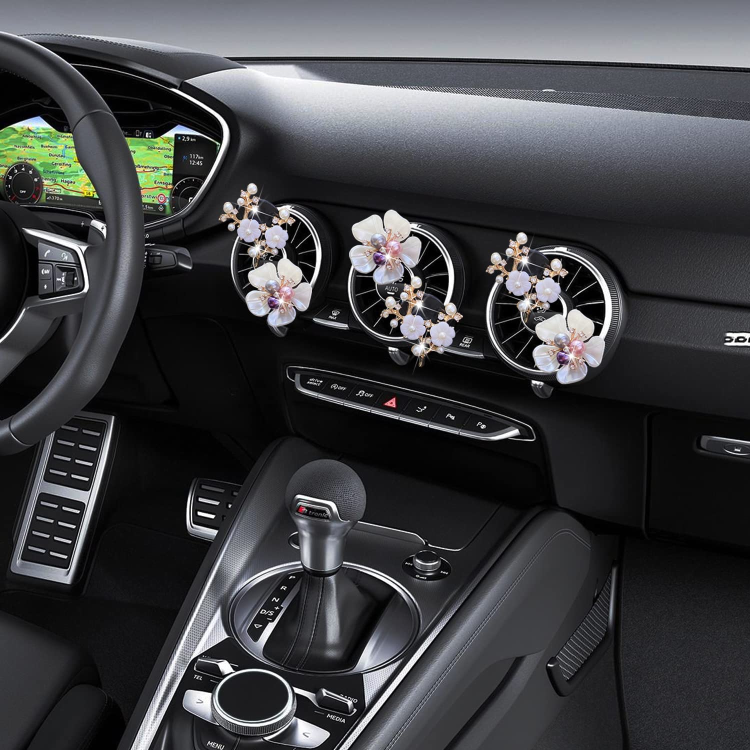 Bling Flower Air Vent Clips, 6 Pcs Cute Daisy Car Air Fresheners Vents Clips Car Diffuser Rhinestone Car Interior Decoration Charm Diamond Car Decor Bling Car Accessories For Women Girls