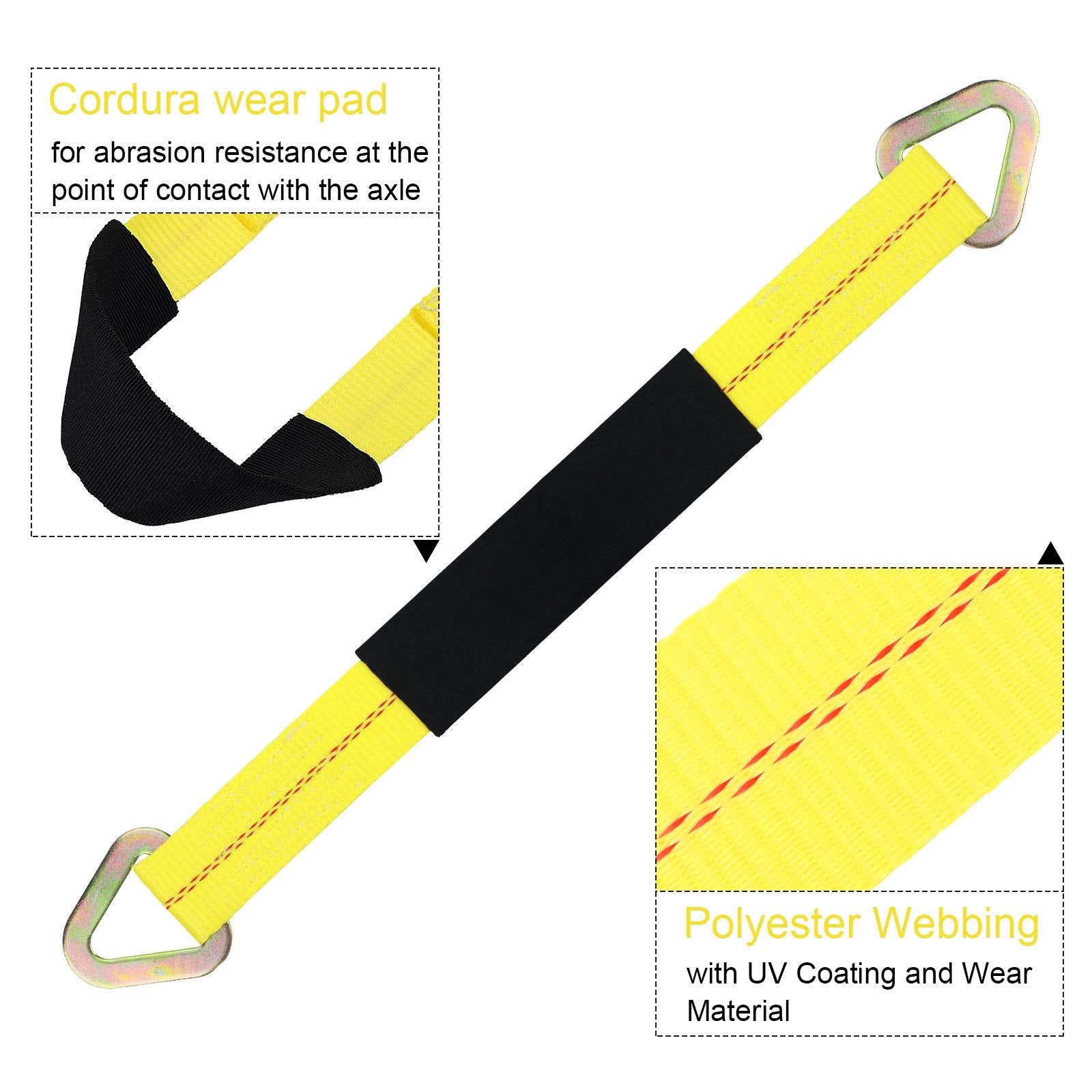 Axle Straps 10000 Lbs Break Strength 3335 Lbs Working Load Yellow Car Axle Tie Down Straps For Securing Car Transport Hauler Tow