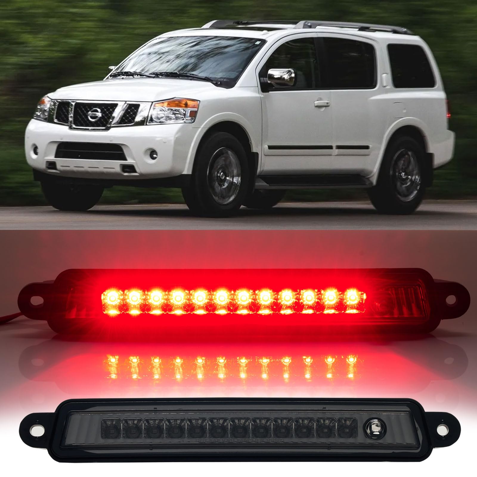 Cxdar Third 3Rd Brake Light Led For 2005-2015 Nissan Armada, High Mount Rear Brake Lights Assembly For 2004-2010 Infiniti Qx56,