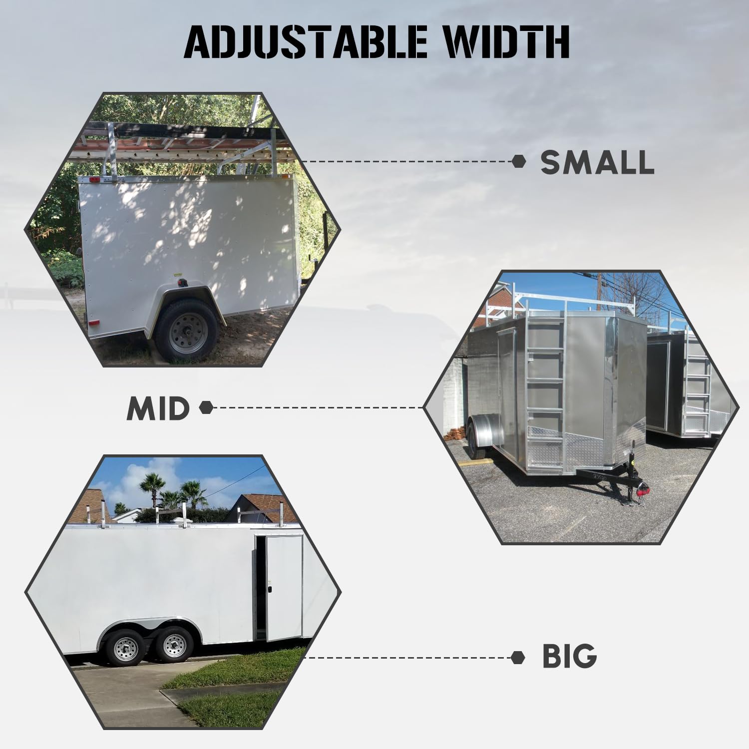 StarONE Adjustable Aluminum Trailer Ladder Rack - Fits Open & Enclosed Trailers, Model XDC62, Metallic Finish