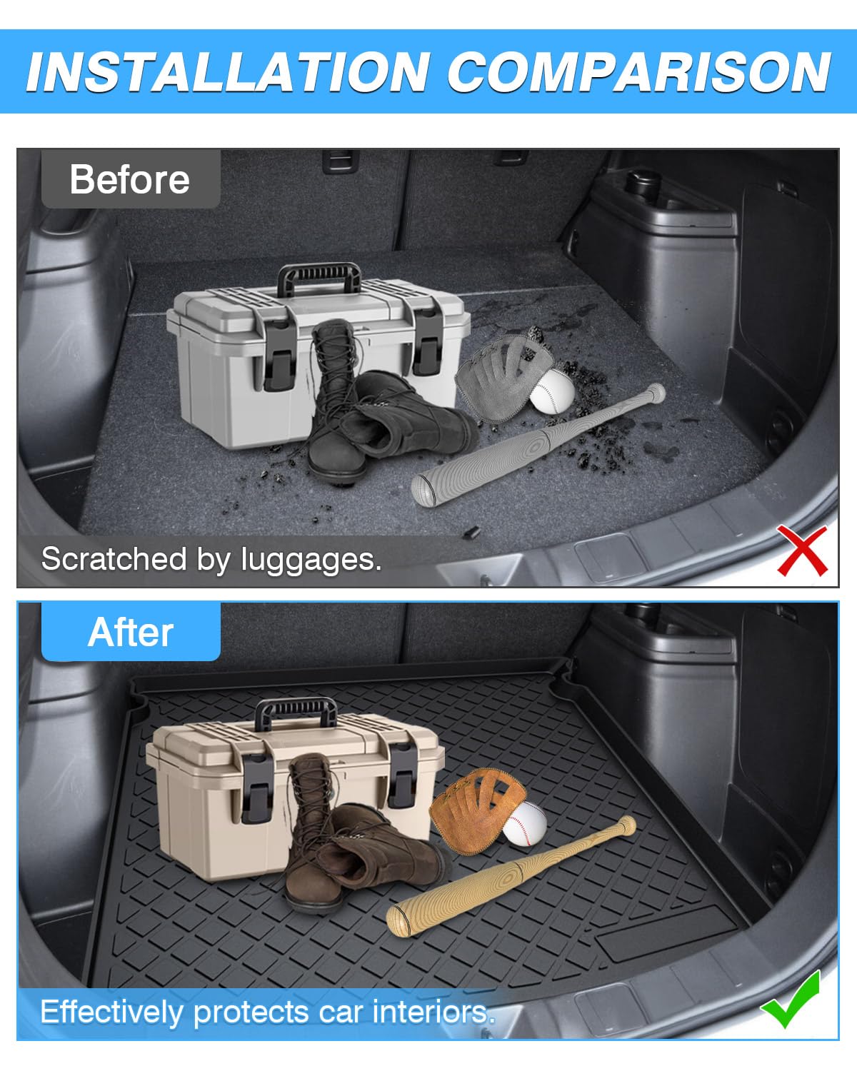 Powerty Trunk Mat For 2014-2019 2020 Mitsubishi Outlander Accessories Cargo Mats Tpe All Weather Cargo Liner Heavy-Duty Trunk Li