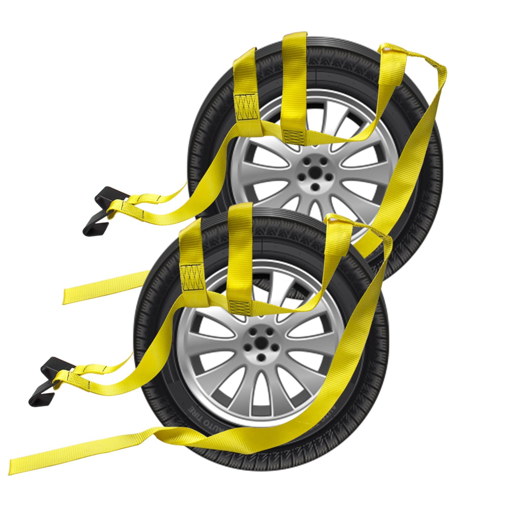 Bang4buck Tow Dolly Straps - 2 Adjustable Tie Downs for 17" to 21" Rims, Yellow, Durable Polyester with 2 Flat Hooks