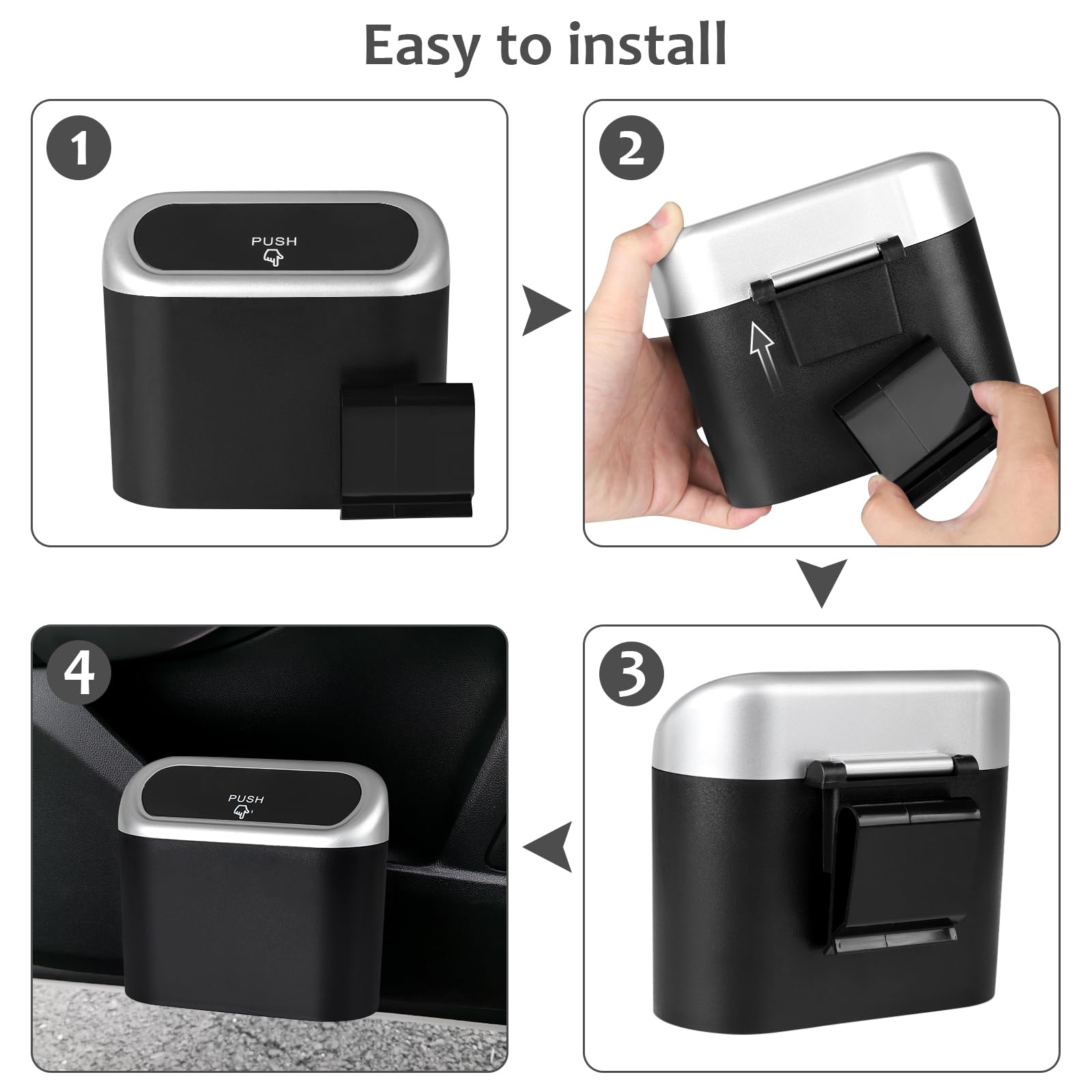 Accmor Car Trash Can With Lid, Mini Vehicle Trash Bin Car Dustbin Garbage Organizer Holder With Trash Bag, 2 Pack Small Hanging Leakproof Cars Storage Bag Container For Auto, Suv, Office (Silver)