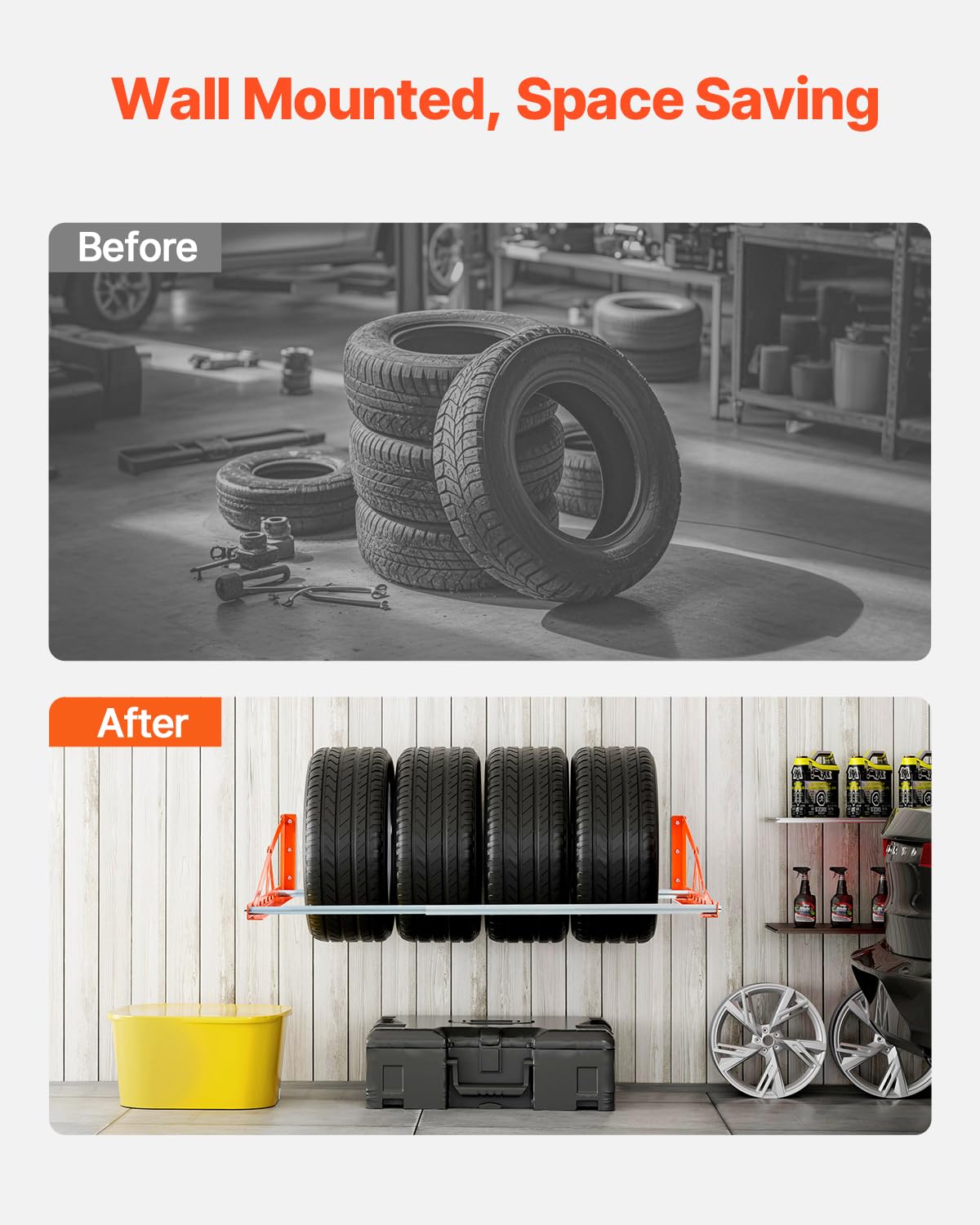 VEVOR Wall Mounted Tire Rack, 31 - 56 Adjustable Tire Rack, Q235 Heavy-Duty Steel Tire Storage Rack for R14-R20 inch Standar