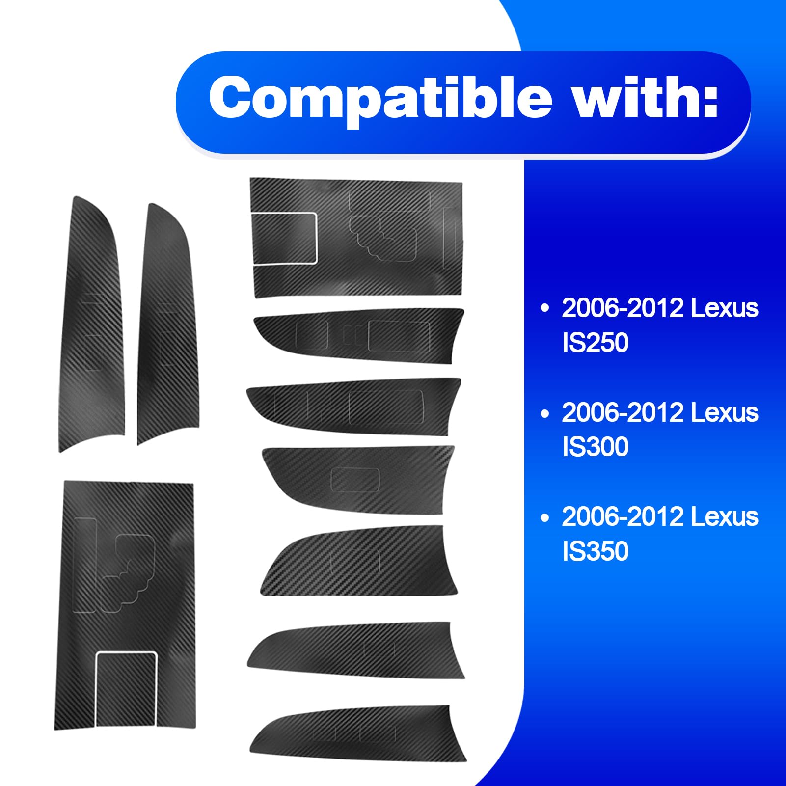 Culmkari Black Carbon Fiber Stickers Cover Trim Compatible With 2006-2012 Lexus Is250 300 350 Gear Shift Box Panel Door Handle