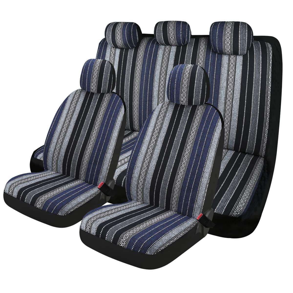 Ponyjoyup Baja Saddle Blanket Car Seat Covers 9Pcs Full Set, Breathable And Washable Striped Woven Automotive Vehicle Seat Cover, Universal Seat Cover For Sedan, Suv, Truck, Airbag Compatible