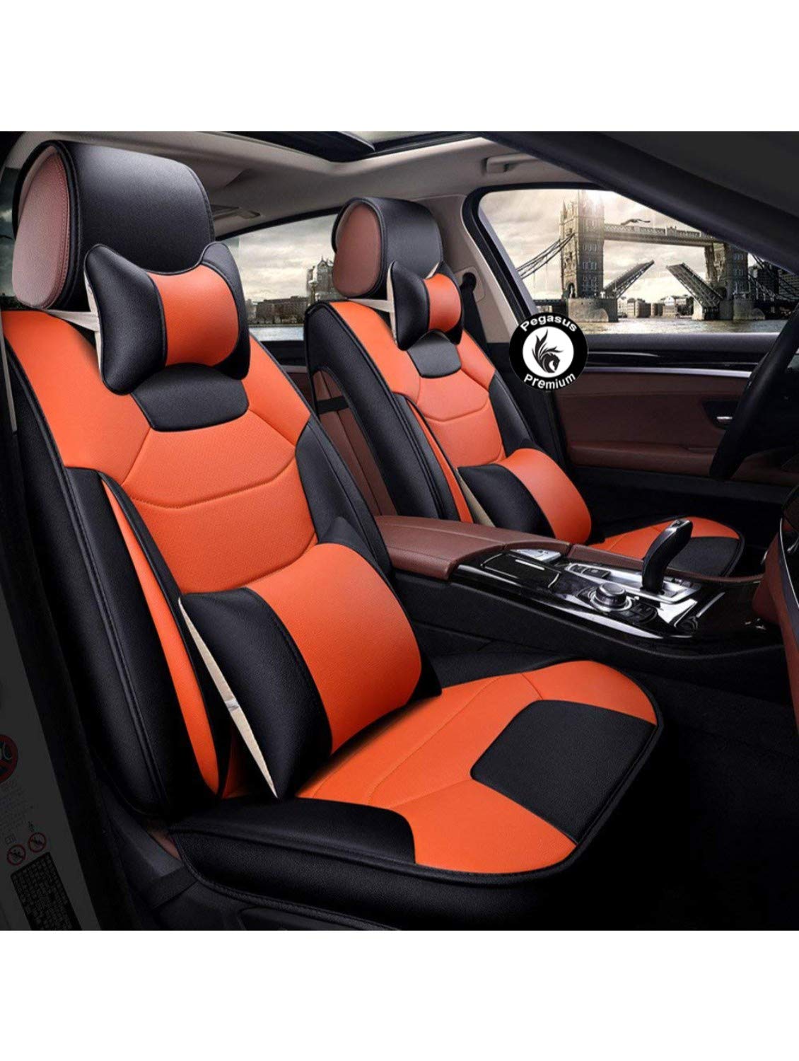 PegasusPremium Customized Pu Leatherette Car Seat Cover for Mahindra marazzo (BlackOrange)