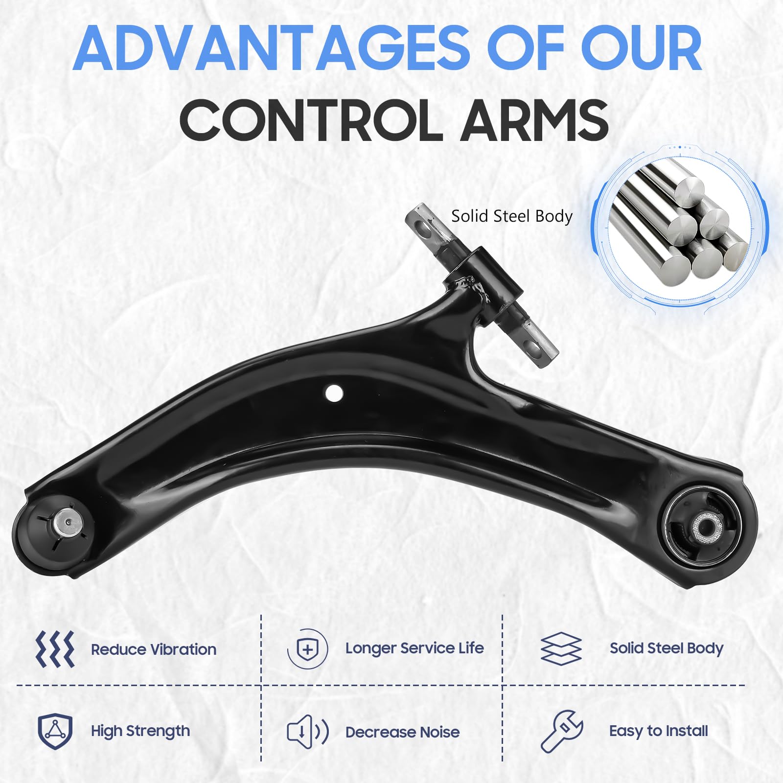 Front Lower Control Arms w/Ball Joints for 2008-2013 Nissan Rogue 2.5L, 2014-2015 Nissan Rogue Select 2.5L (2pc)