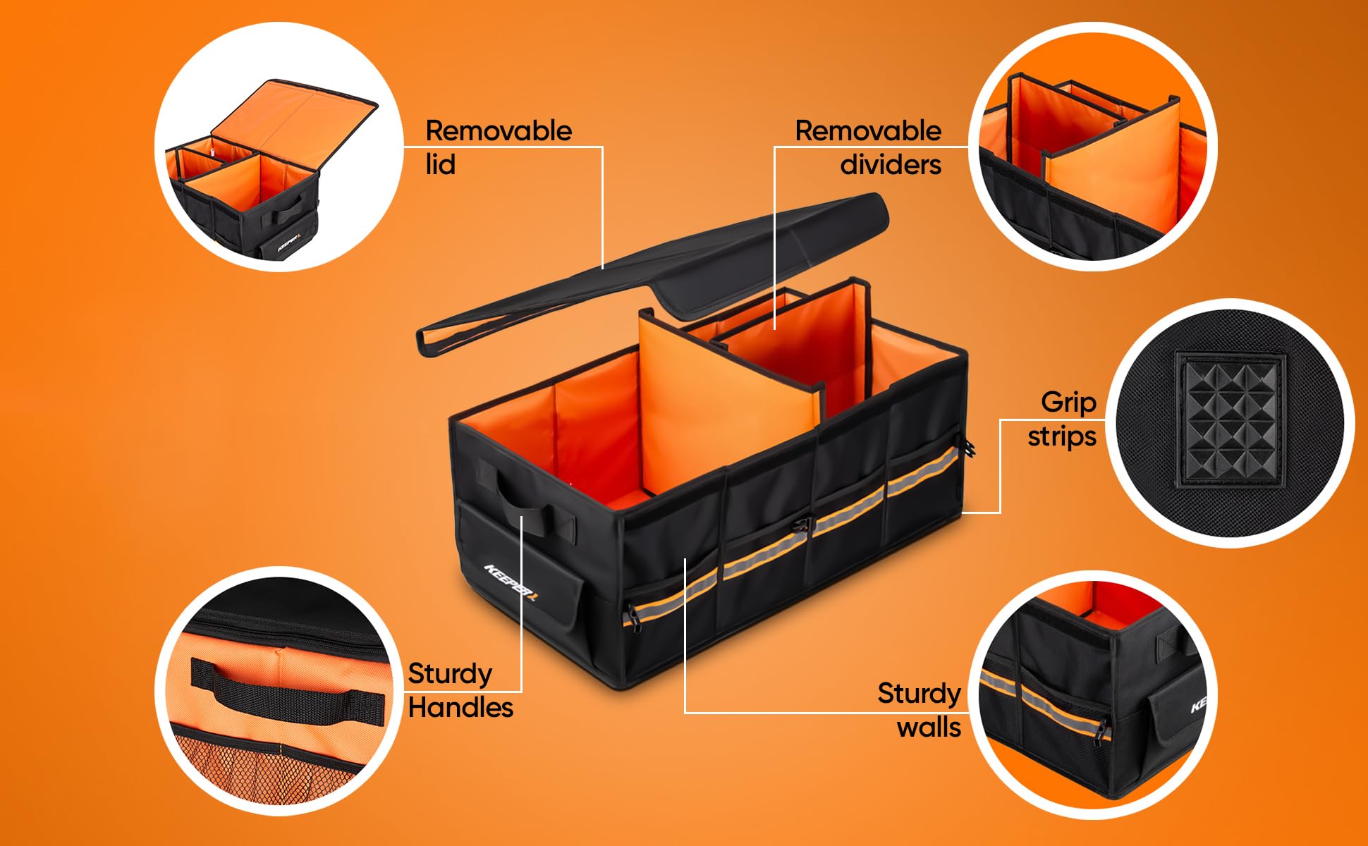 KEEPER Extra Large Car Trunk Organizer, 70L, Multi-Compartment Collapsible Car Organizers and Storage, Non-Slip Bottom, Suitable