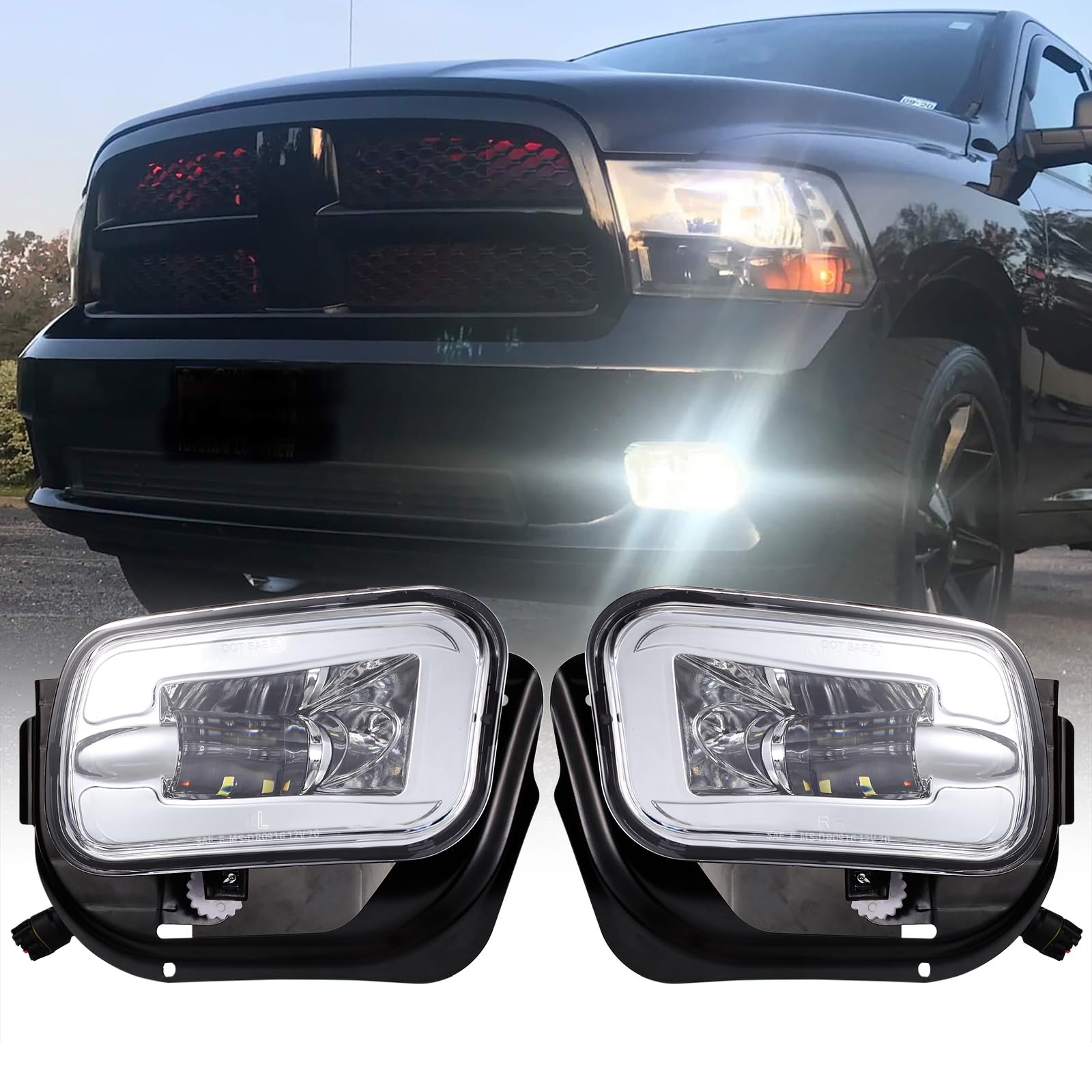 Bicyaco Led Fog Light Compatible With Dodge Ram 1500 2009-2012 Dodge Ram 2500/3500 2010-2018 Pickup Truck W/Bracket Replacement -1 Pair Chrome