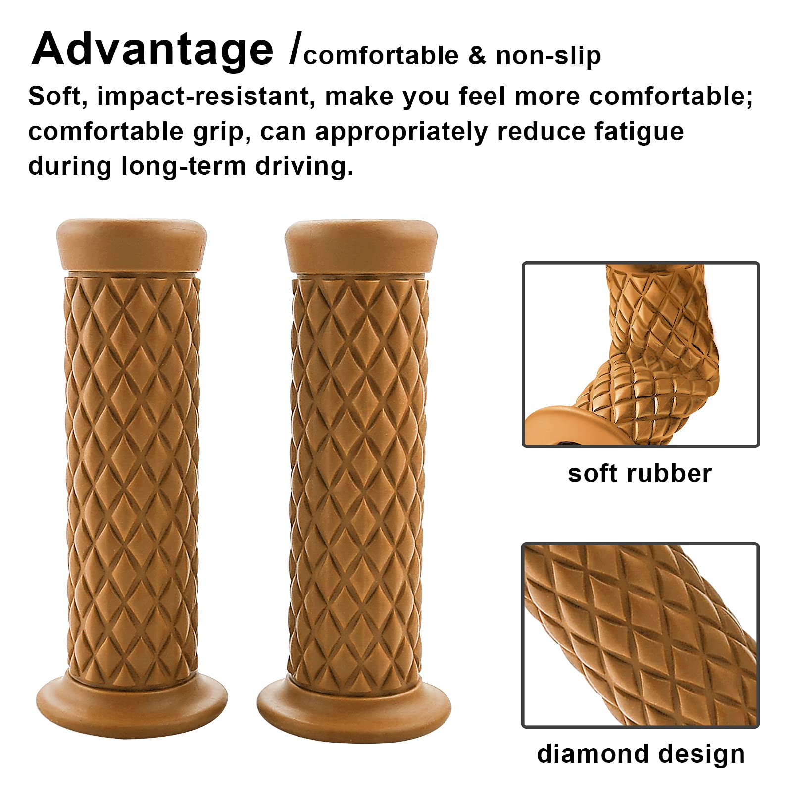 Motorcycle Retro Comfortable Hand Handlebar 7/8 Inch 22 Mm 1 Inch 24 Mm Non Slip Rubber Handle Grips Compatible With Kawasaki (Yellow)