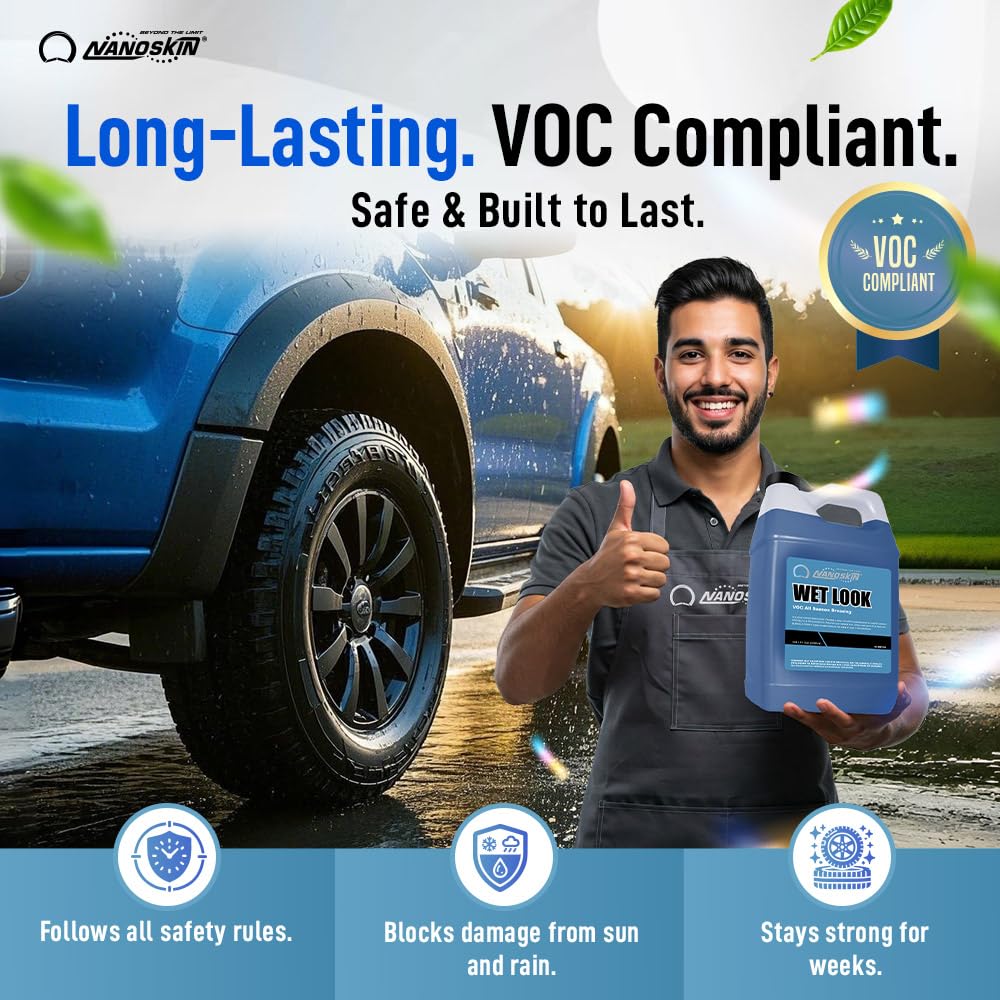 Nanoskin WET LOOK All Season Dressing 5 Gallons -Exterior Rubber & Plastic Solvent Based Dressing for Car Detailing | Produces a