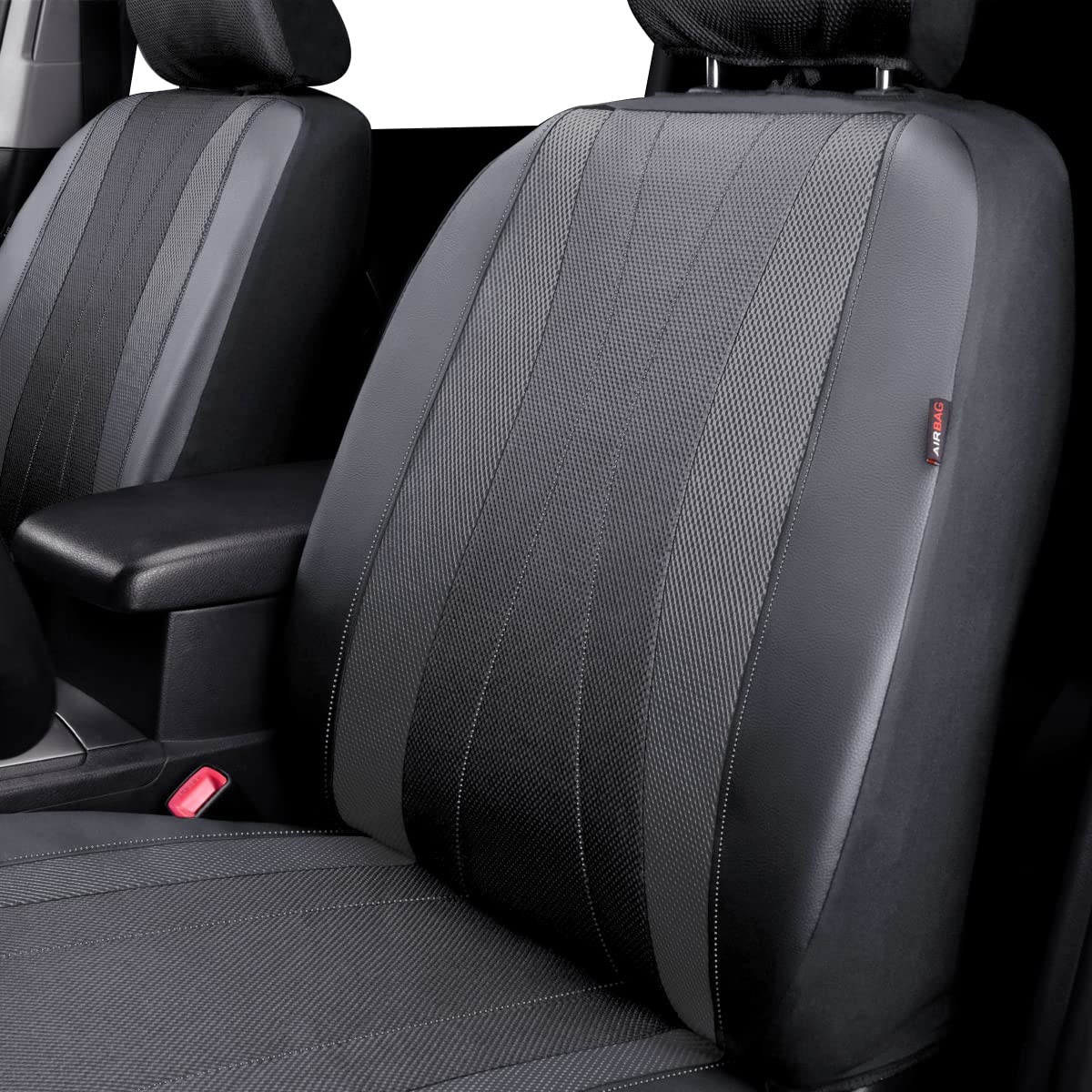 Flying Banner Car Seat Covers Full Set Faux Leather Air Mesh Breathable Man Lady Airbag Compatible Rear Bench Split 40/60 50/50 60/40 Truck Pick Up (Full Set - Low Back, Gray Gray)