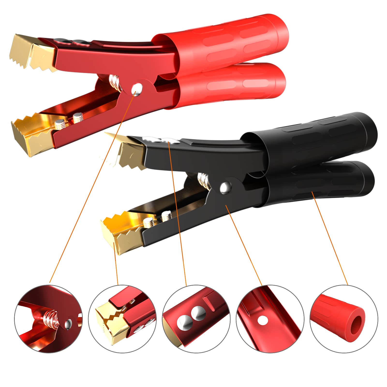 Goupchn Heavy Duty Crocodile Clamps Pure Copper 1000A Car Battery Charger Clamps 2Pcs Power Replacement Battery Alligator Clips Jumper Cable Clamps Welder Clips For Car Automotive Vehicle Boat