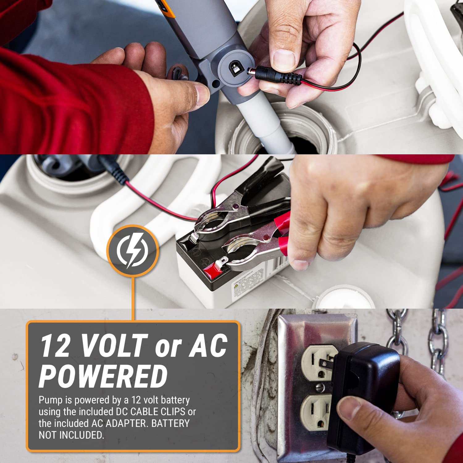 TERA PUMP Fuel Transfer Pump w/Quick Flow Control Nozzle & Telescopic Tube - [ 3X Electric Power Options ] 12V AC/DC Plug-in & D