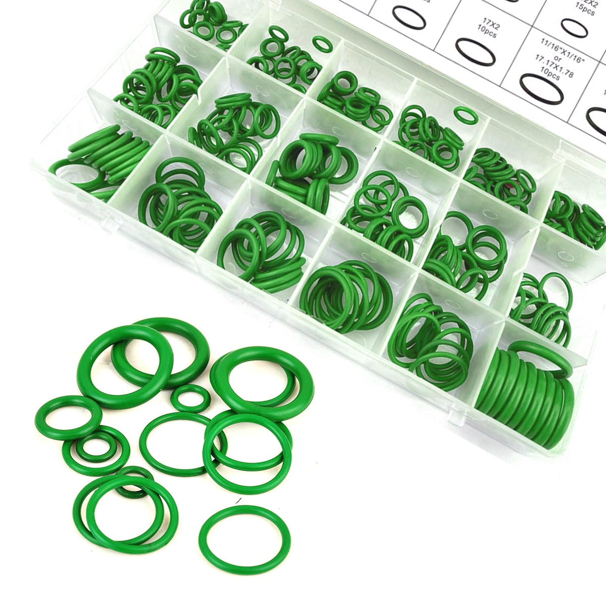 JawGrew 270 PCS Heater O-Ring, Gasket Kit, Automotive Air Conditioning Compression Seals for Most Cars, Trucks and Vans (Green #