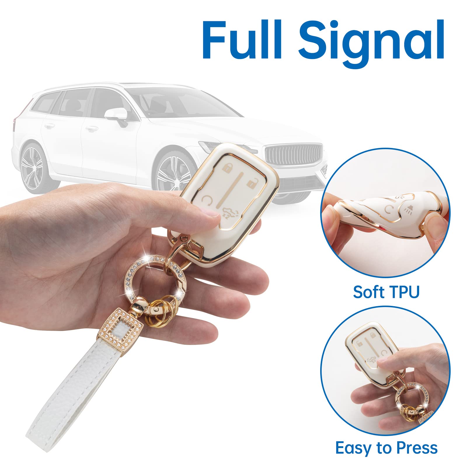 Cacarlike For Gmc Key Fob Cover With Leather Lanyard, Car Key Fob Case Compatible With Chevy Silverado Gmc Sierra 1500 2500Hd 35