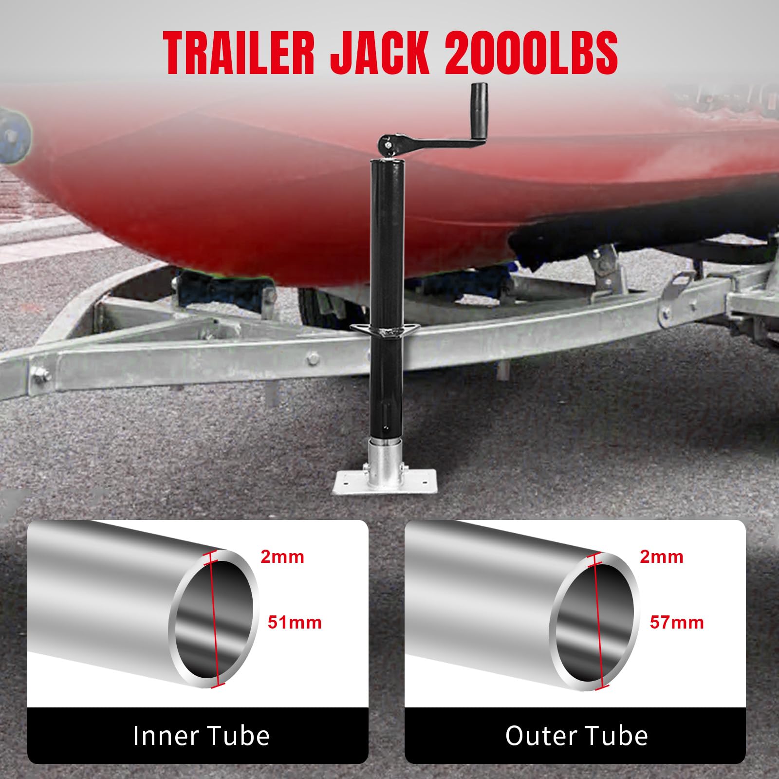 Torin A-Frame Trailer Jack, 2,000 Lbs Capacity, 14 Inches Vertical Travel, Top-Wind Handle Trailer Tongue Jack With Foot Plate,