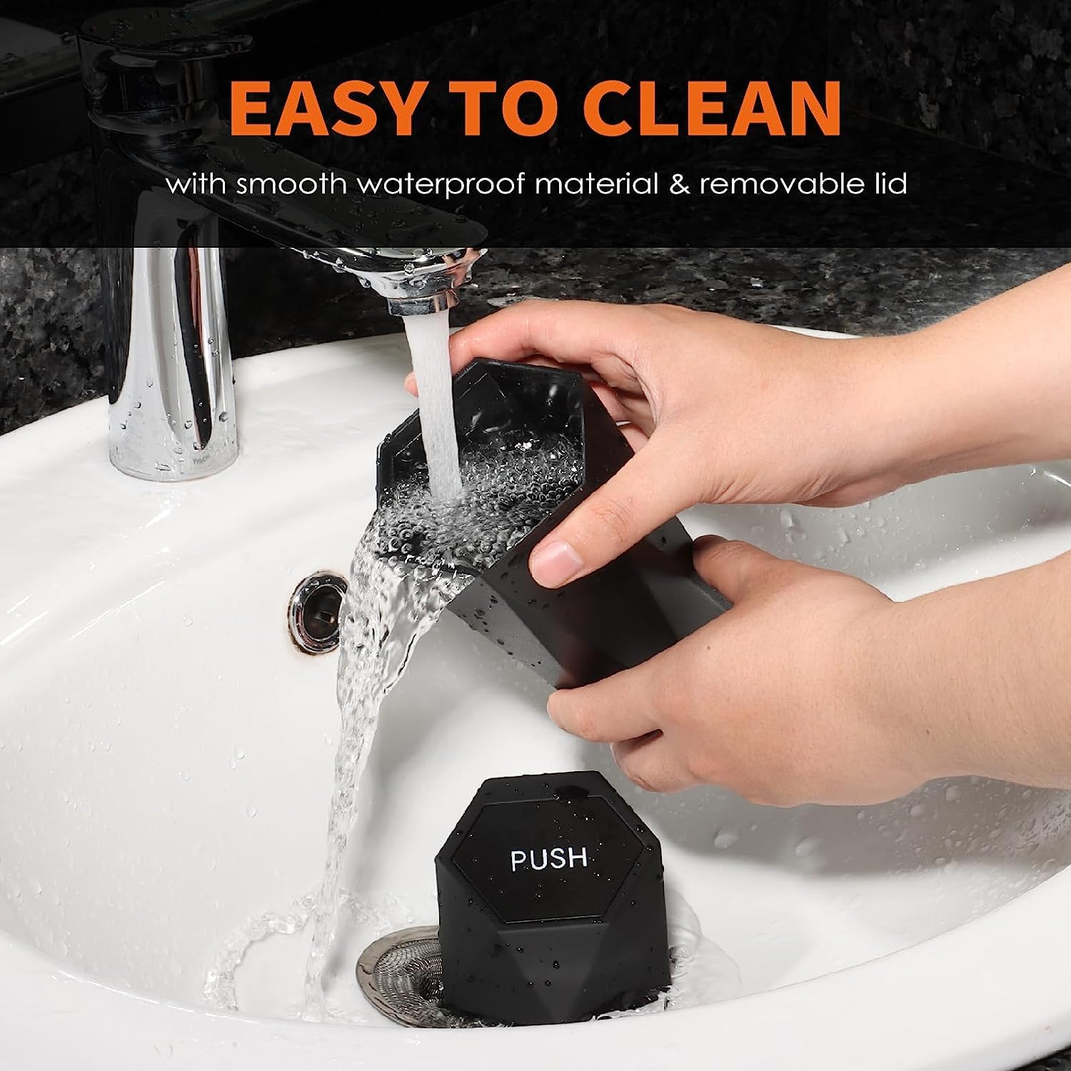 HOTOR Car Trash Can with Lid - Leakproof Mini Garbage Bin, 15 Trash Bags Included, Black, Model US11013