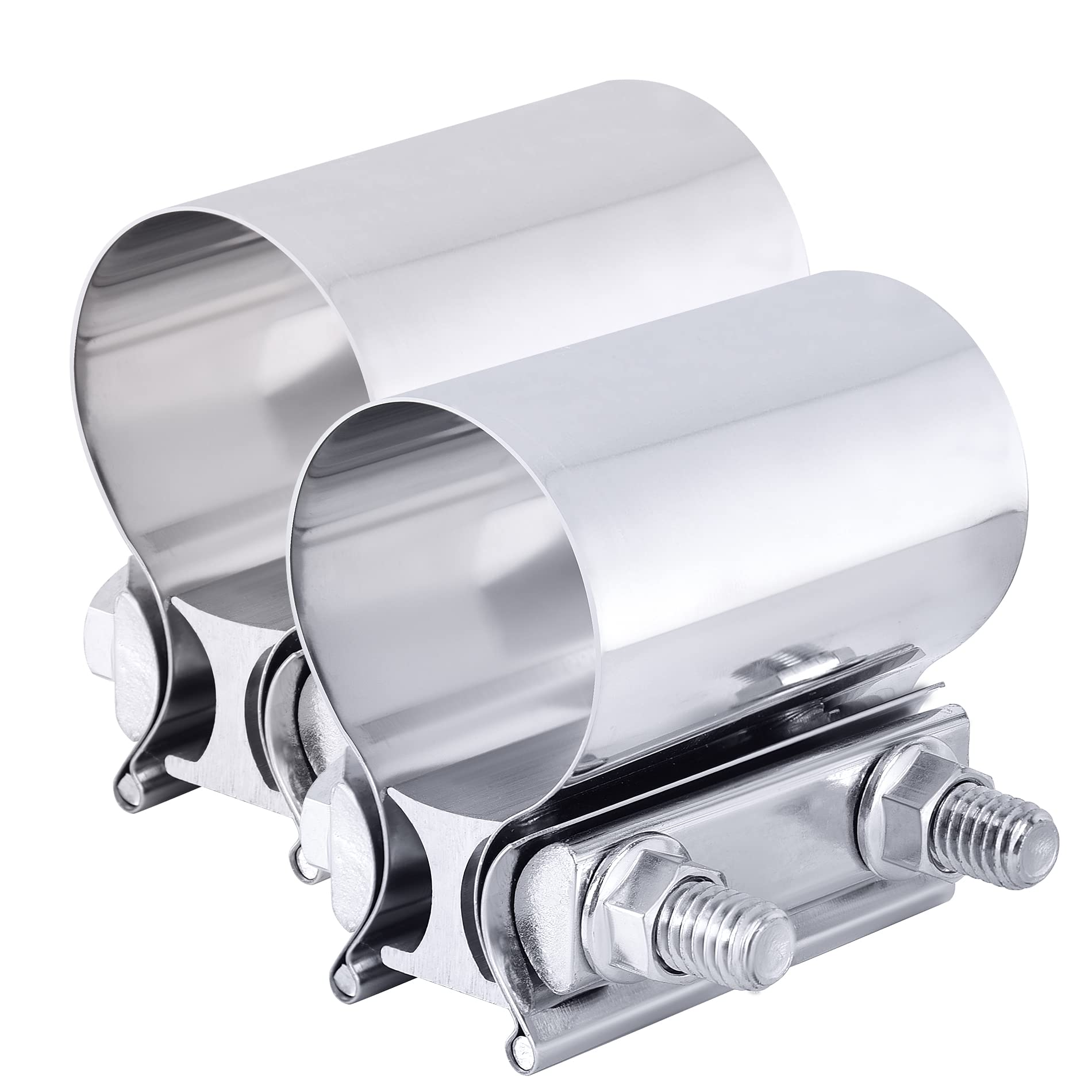 Evil Energy 2.5 Inch Exhaust Clamp,Butt Joint Band Clamp Sleeve Coupler Stainless Steel 2Pcs