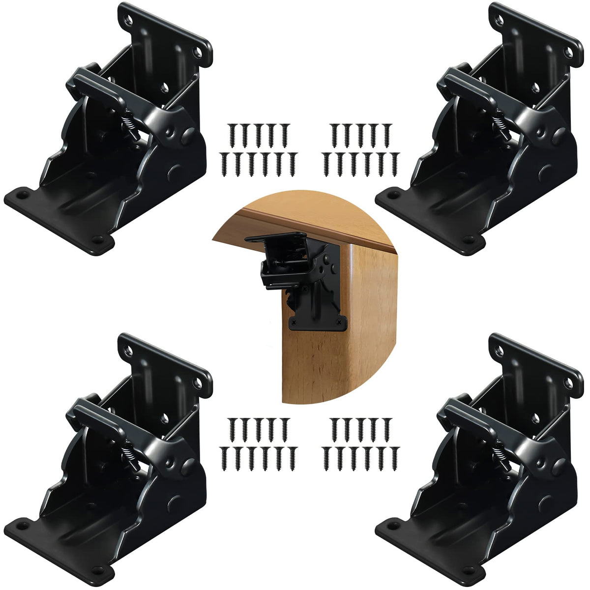 Folding Table Legs Brackets 4 Pcs,90 Degree Heavy Duty Locking Foldable Support Hinges For Table Chair Bed Leg Feet Workbench,Baking Paint Appearance (Black)
