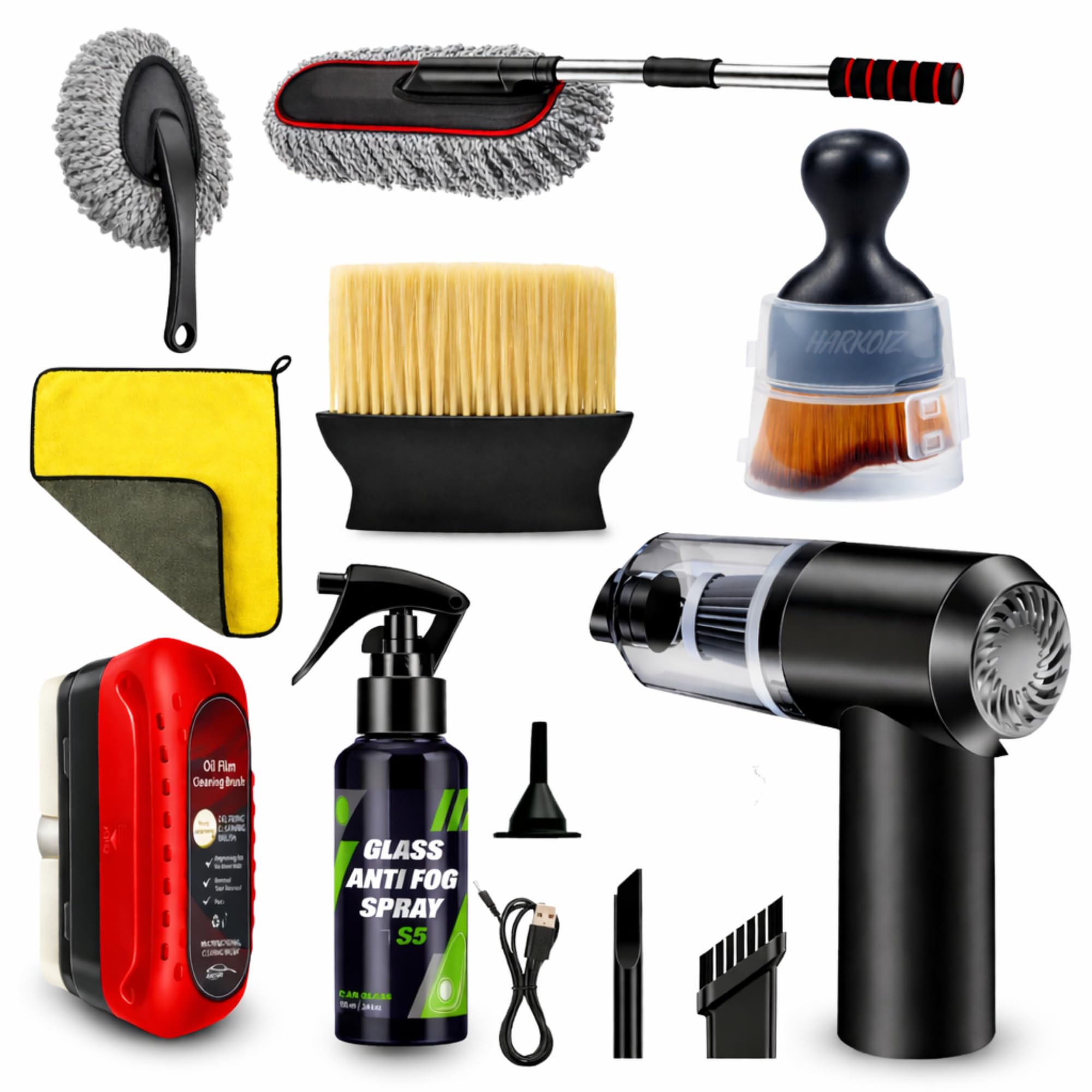 Hoyehola 8 Pcs Car Cleaning Kit Combo with 120W Portable Car Vacuum Cleaner (6000Pa Suction)  Complete Car Interior Detailing K
