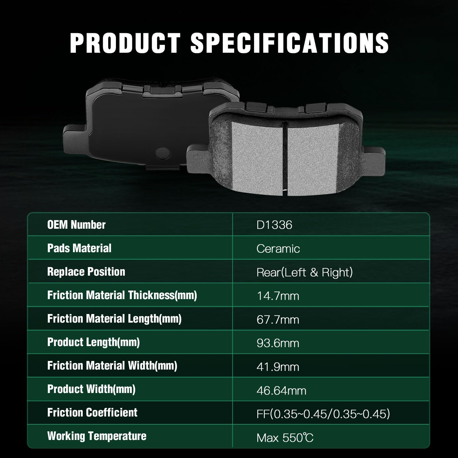 Automuto 8Pc Front & Rear Ceramic Disc Brake Pads Set D1336 D914 For Acura Ilx 2013-2015,For Honda Civic 2012-2015,For Honda For