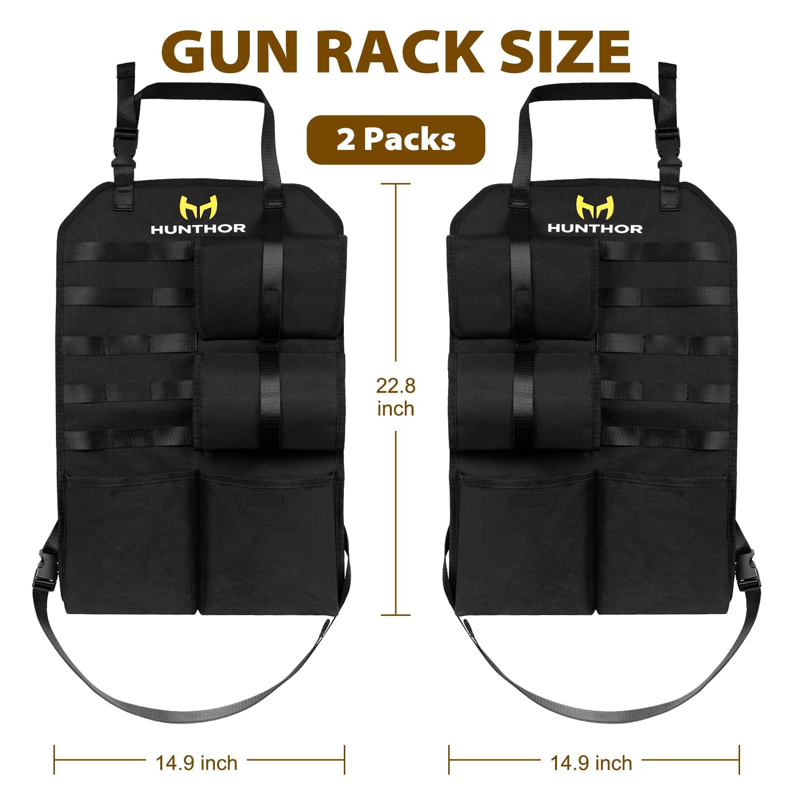 Hunthor Truck Gun Rack (A Pair), 900D Adjustable Seat Back Gun Storage, Heavy Duty Automotive Rifle Holder Hunting Accessories F