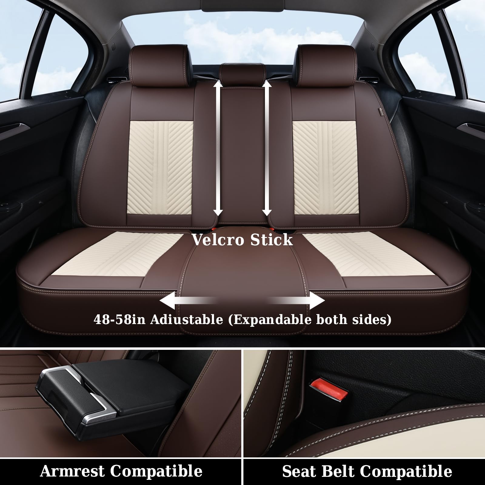 Coverado Leather Car Seat Covers Full Set, 5 Seats Waterproof Seat Covers For Cars Front And Rear Seat Cushions Protectors Unive