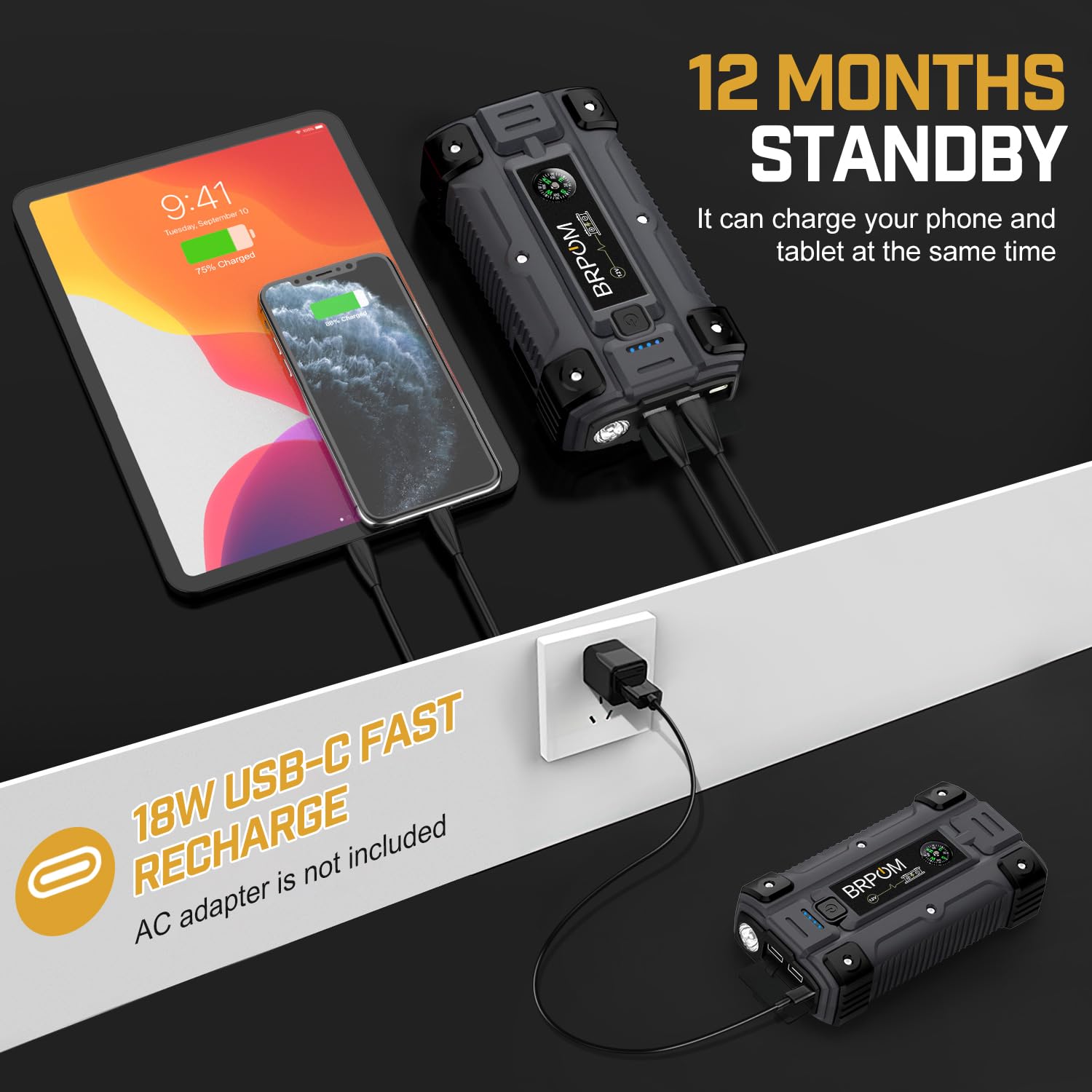 Car Jump Starter, 6000A Peak 26800Mah (Up To All Gas Or 10L Diesel Engine, 50 Times) 12V Auto Booster Battery Charger Jump Box W