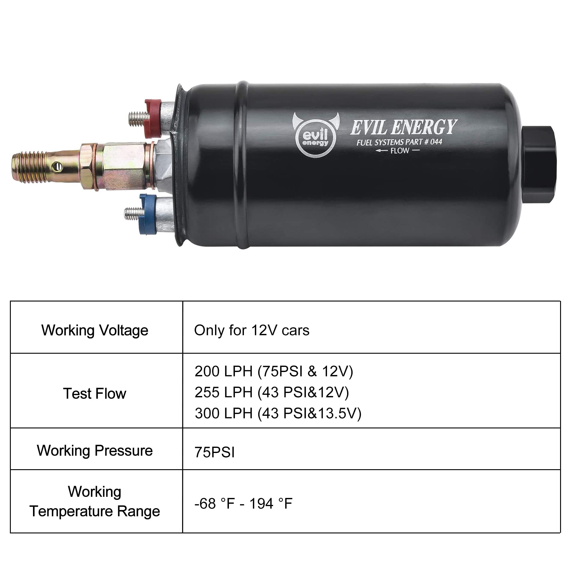 Evil Energy External Inline Fuel Pump Electric 300Lph High Flow 12V Universal
