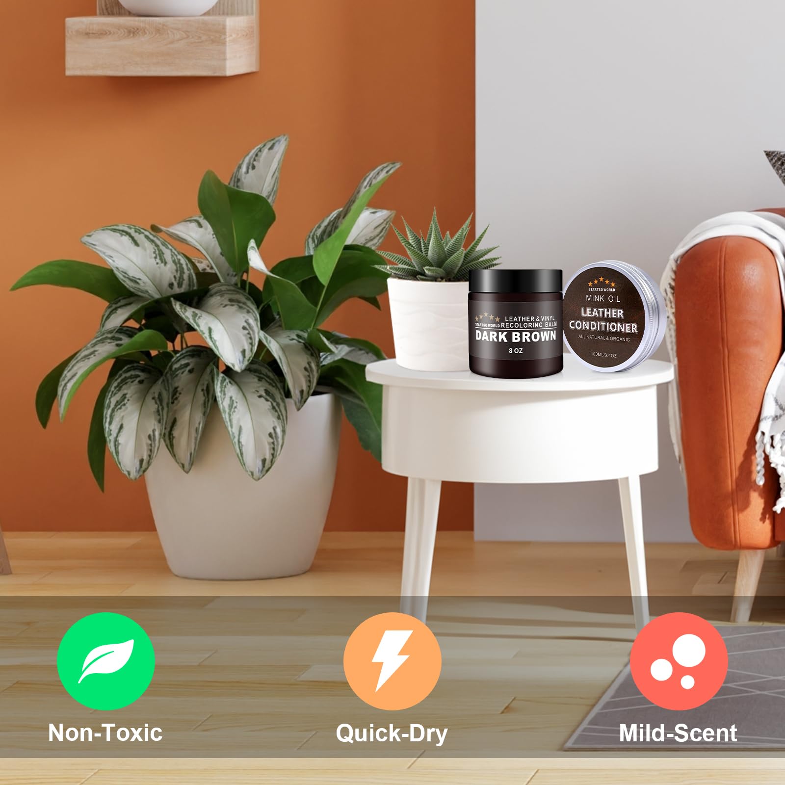 STARTSO WORLD Dark Brown Leather Recoloring Balm & Conditioner with Mink Oil - Repair Kit for Couches, Car Seats, Shoes & Vinyl