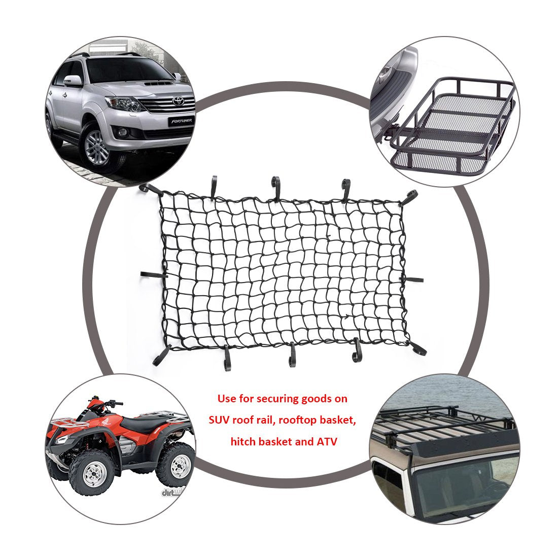 Czc Auto 22''X38'' Black Latex Bungee Cargo Net Strech To 44''X76'' Luggage Netting With 2''X2'' Small Mesh And 12 Adjustable Pl