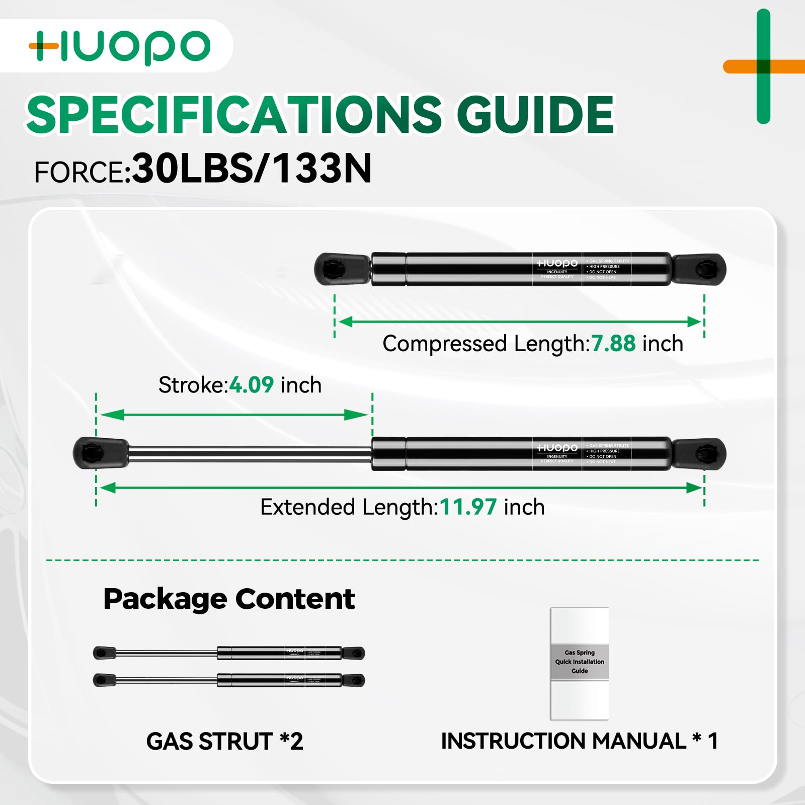 HUOPO SG459002 12 Inch 30lb/133N Gas Struts Shocks Spring Lift Support for Leer Camper Shell Topper Rear Windows Door Truck Cap