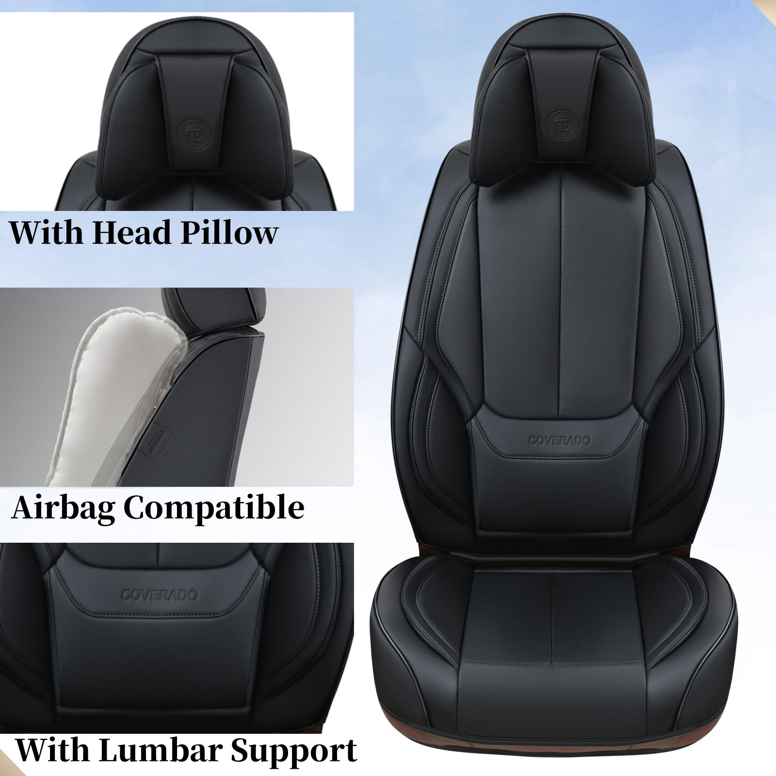 Coverado Car Seat Covers 5 Pieces, Full Set Universal Seat Covers For Cars, Waterproof Nappa Leather Auto Seat Protectors With H