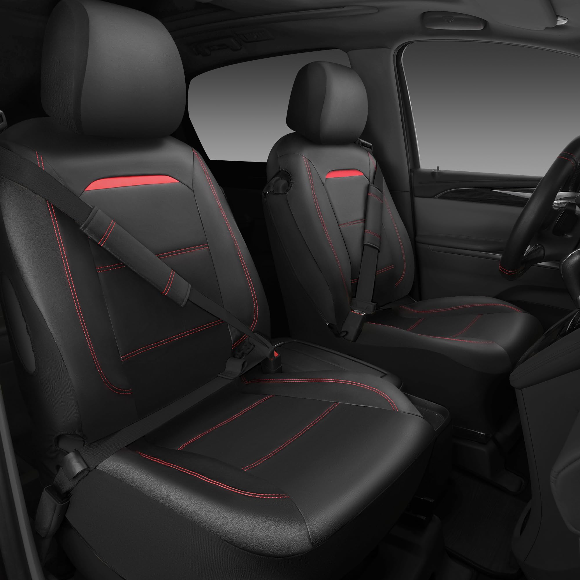 Car Pass Leather Car Seat Cover Full Set With Steering Wheel Cover And 2Pcs Seat Belt Shoulder Pads,For Trucks And Suv With Buil