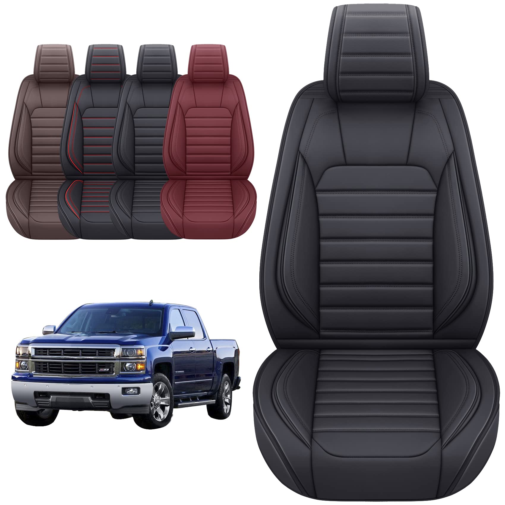 Yiertai Truck Seat Covers For Chevy Chevrolet Silverado Gmc Sierra Custom Fit 2007-2025 1500/2500/3500 Trail Boss Z71 Crew Double Extended Cab Waterproof Leather(2 Pcs Front Only/Black)