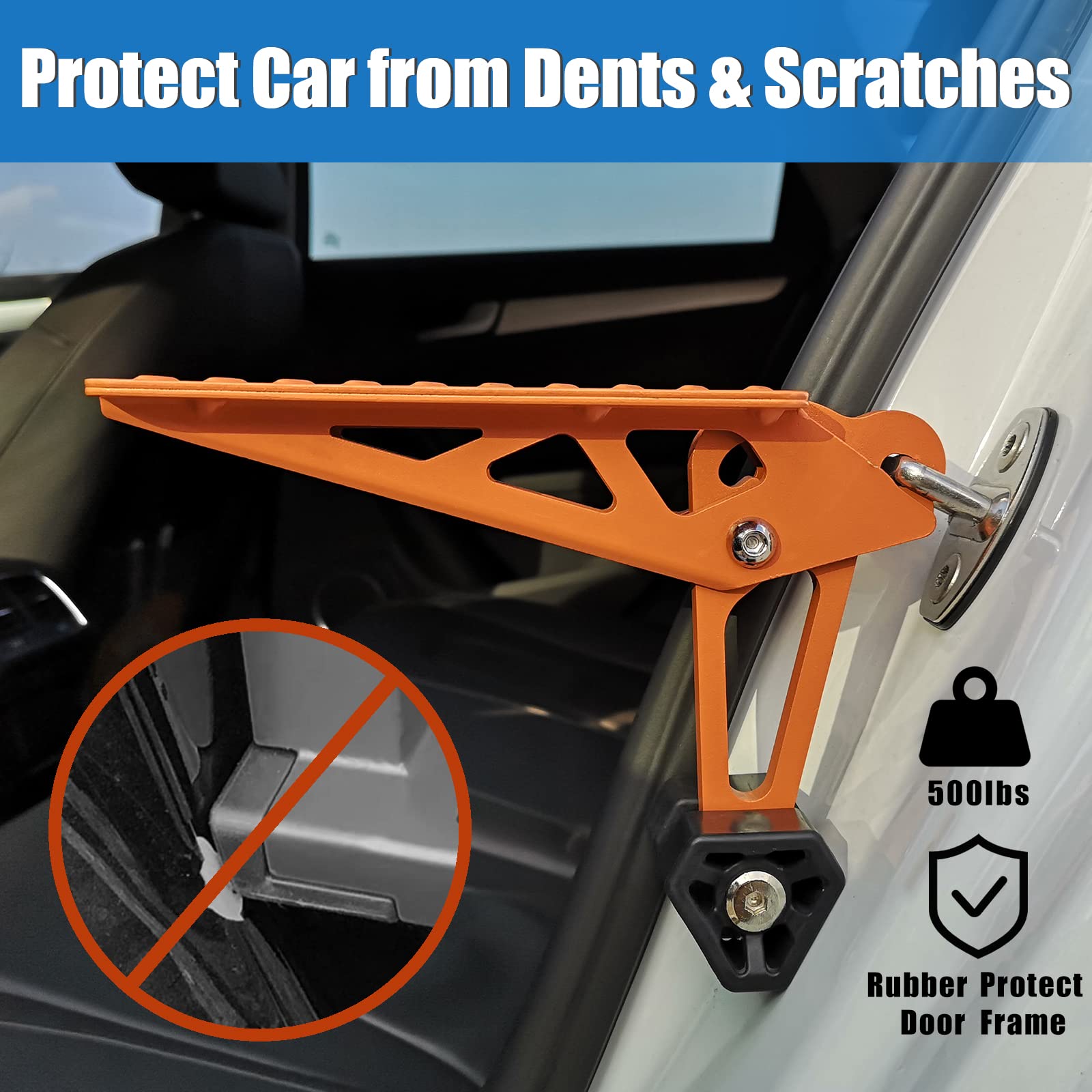 Tooenjoy Universal Fit Car Door Step, Foldable Roof Rack Door Step Up On Door Latch, Both Feet Stand Pedal Ladder, Easy Access To Rooftop For Most Car, Suv, Truck, Max Load 400 Lbs(Orange