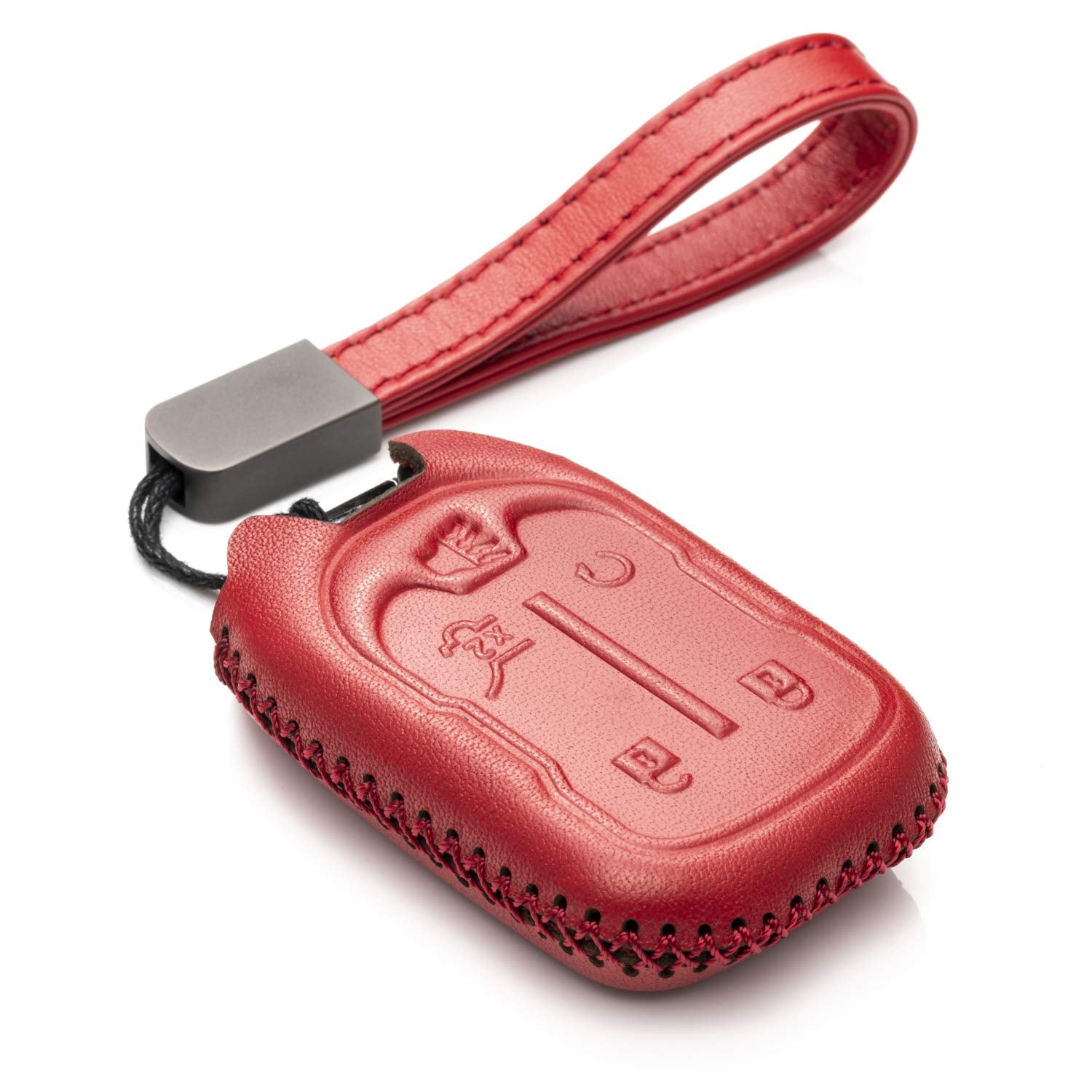 Vitodeco Genuine Leather Smart Key Fob Case With Leather Strap Compatible For Gmc Acadia, Gmc Terrain 2017 - 2023 (5-Button, Red